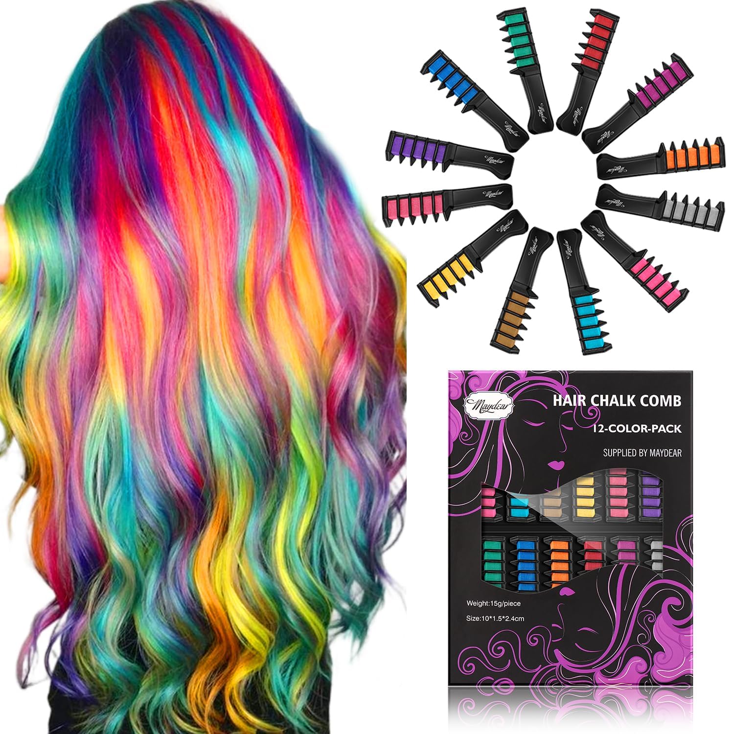 12 Color Temporary Hair Color Dye for Kids, Washable Hair Chalk Comb - Perfect Creative Gifts for Girls or Women