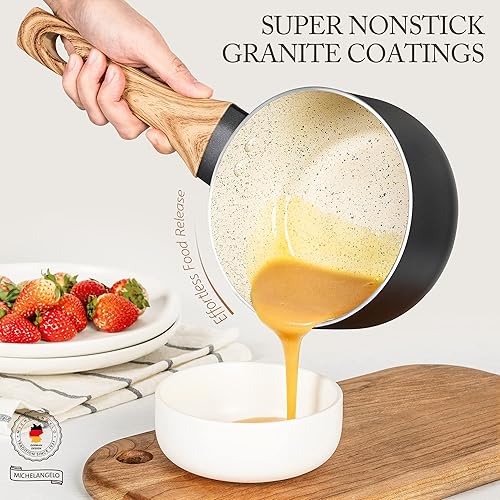 Miniatura 2 de MICHELANGELO Juego de sartenes antiadherentes, juego de cacerolas con tapa, 1 cuarto de galón y 2 cuartos de galón, sartenes antiadherentes con