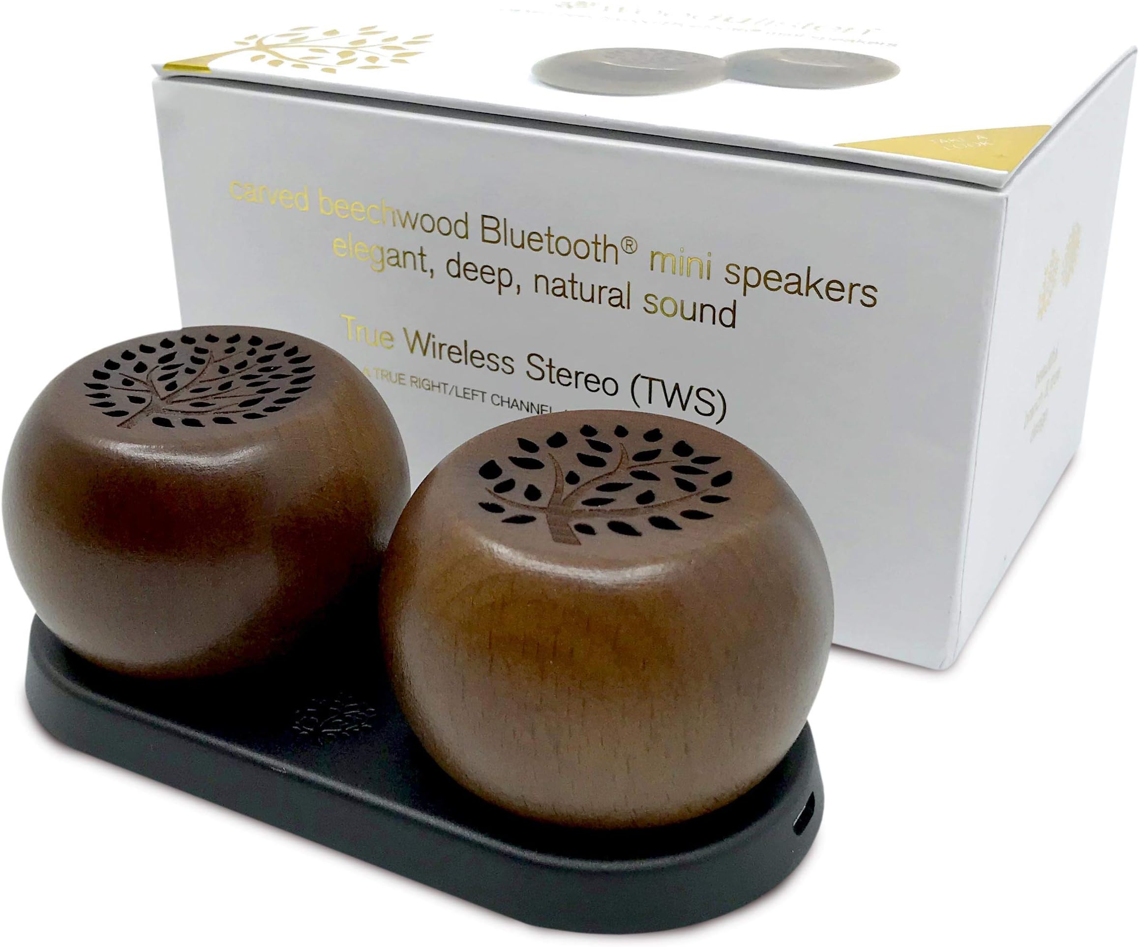 woodulisten Wooden Wireless Mini Bluetooth Speakers - Beautiful Natural Sound - Use 1 or Pair 2 for True Wireless Stereo (TWS) Technology, Set of 2 pairable Speakers: 1 Tree & 1 Branch (Java Tone)