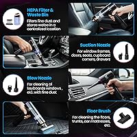 Vista 4 de Portable Mini Vacuum Cleaner, Dual Power Suction 7.5K & 12K Pa with Blower, Inflator & Suction Power Best Cleaning Tool for Home, Office, Kitchen &