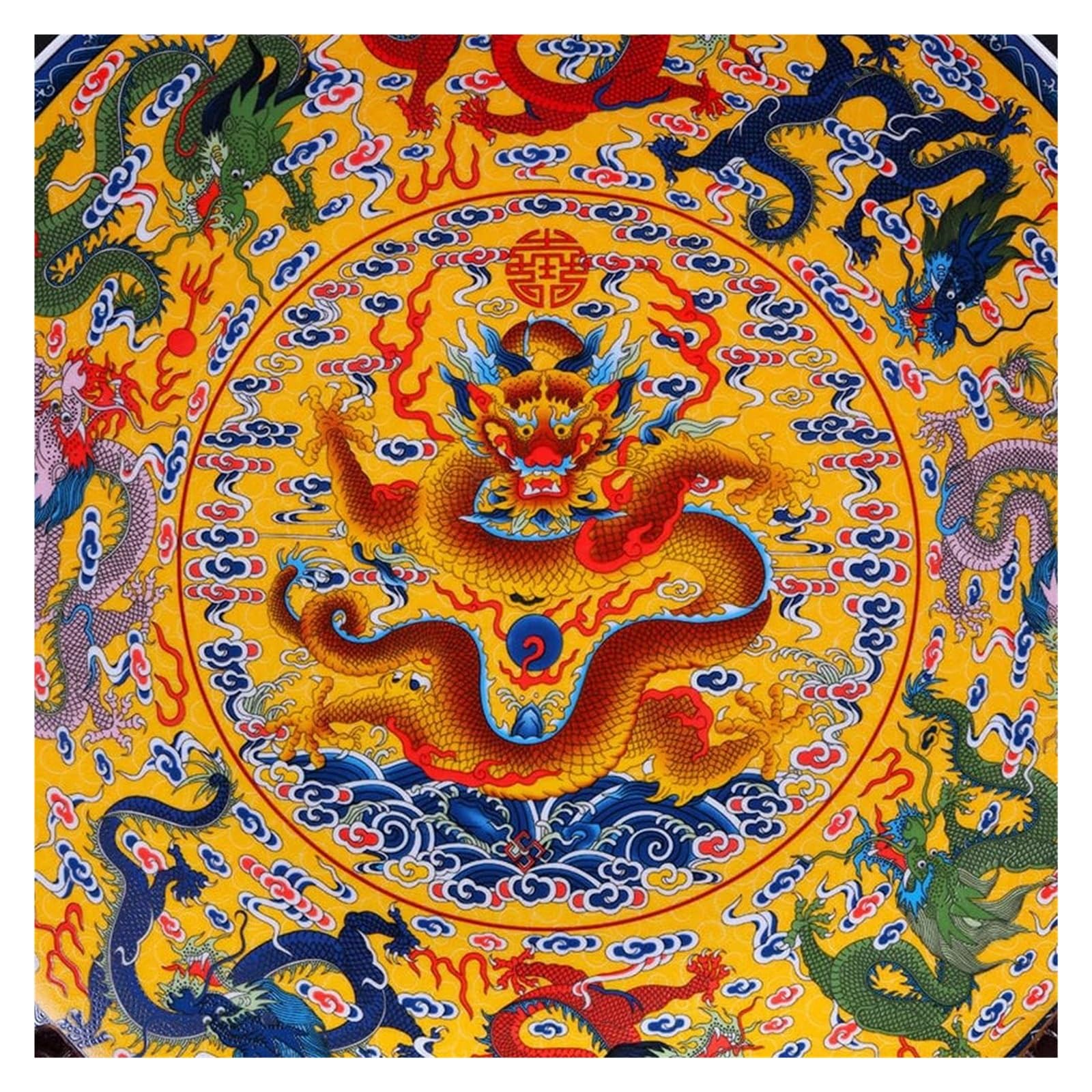 Dekoracyjny talerz do zawieszenia Dekoracyjny ceramiczny talerz do zawieszania, dekoracyjny Cera 26cm Fengshui ozdoby ceramiczne talerz chiny dziewięć smoków wzór talerz dekoracyjny