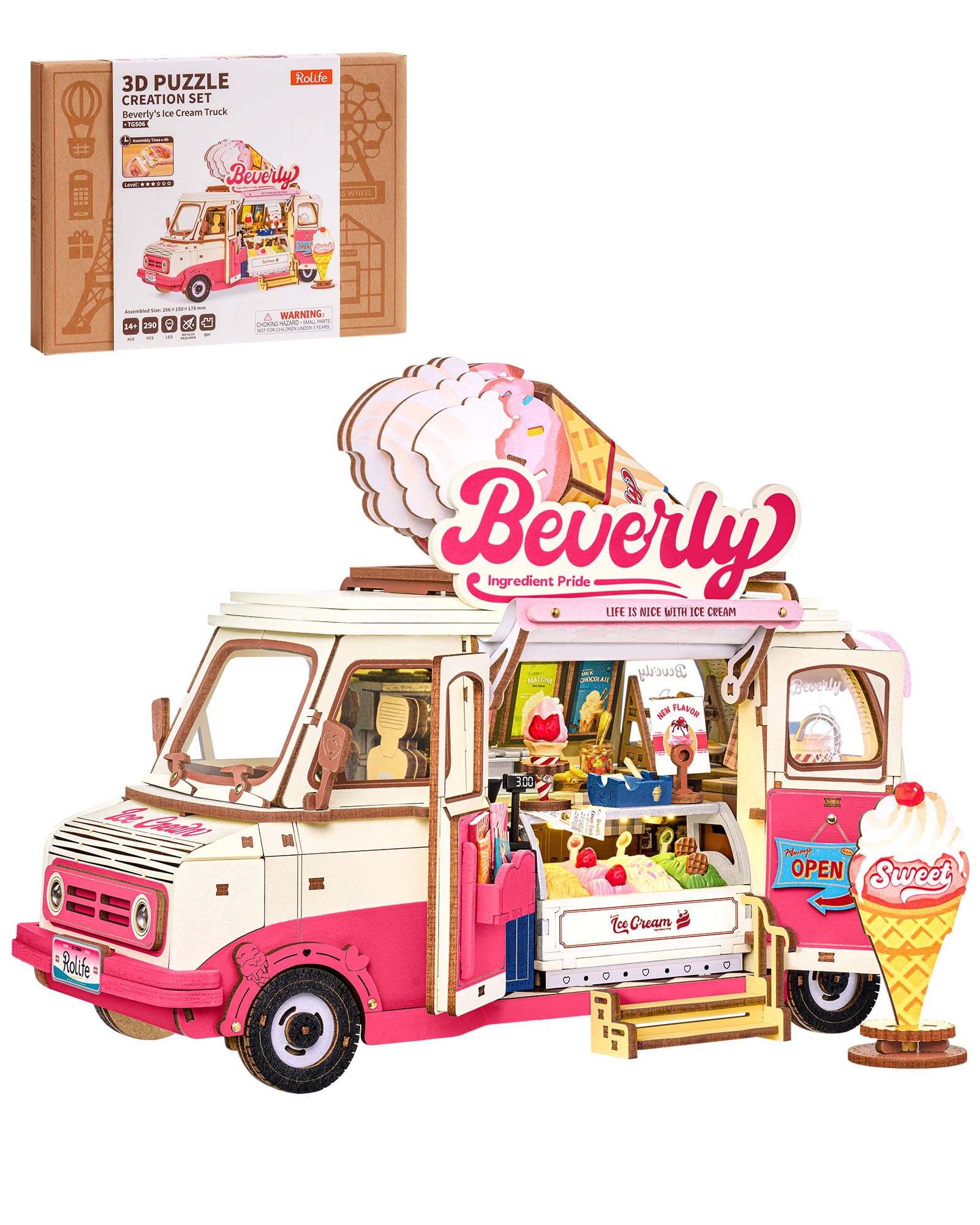 3D Wooden Puzzles for Adults - Ice Cream Truck Model Kit DIY Building Set, 290pcs Wood Cr…