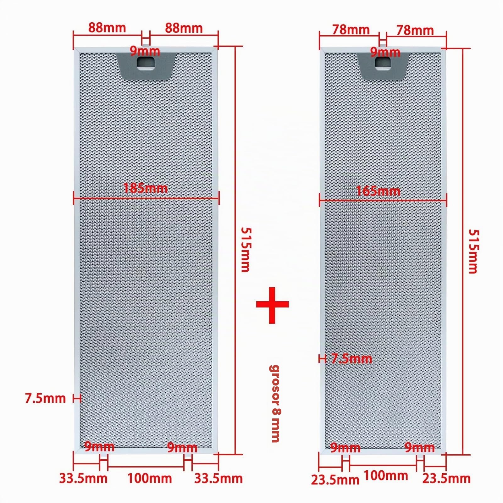 Filtro De Grasa For Campana Extractora (515 X 165/515 X 185 Mm, Aluminio, Reutilizable)(185X515AND165X515mm)