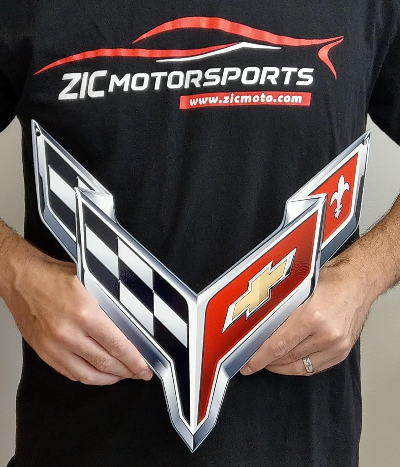ZIC Motorsports Corvette C8 Crossed Flags Logo Metal Sign (Small - 13" X 12")