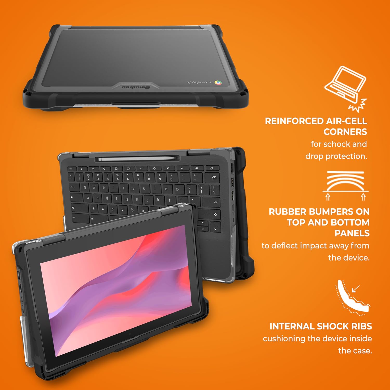 Gumdrop SlimTech Hard Shell Laptop Case Fits HP Fortis x360 G5 Chromebook (2-in-1) Rugged Drop Tested Shockproof Lightweight Reliable Device Protection for Office Travel Business Professionals Black