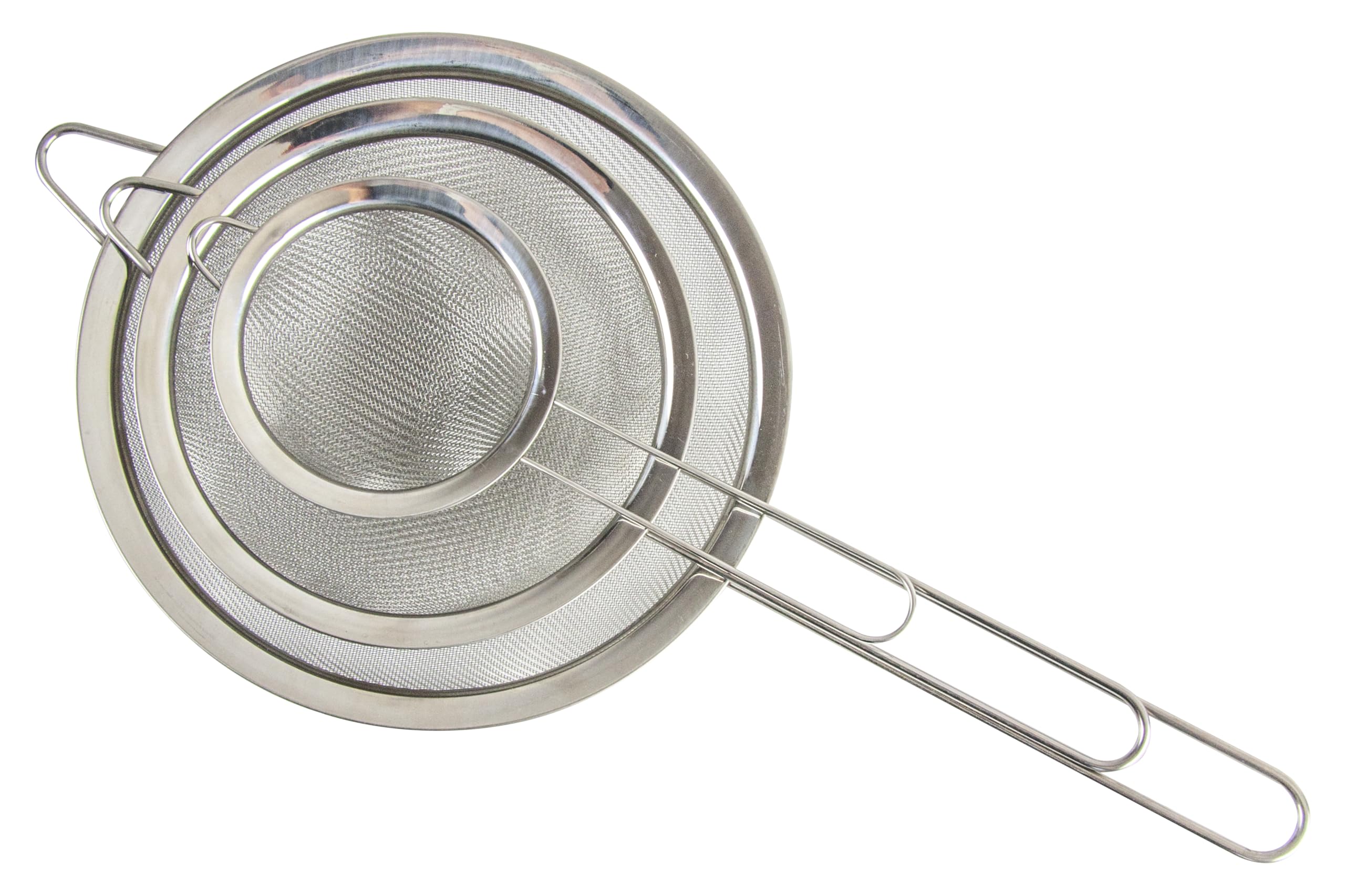Zenker Set of 3 Sieves, Stainless Steel Fine Wire Mesh Strainer with Stainless Steel Handle for Hanging, Colander & Sifter, Sift Strain Drain & Rinse, 10cm 15cm & 20cm, Dishwasher Safe, Silver