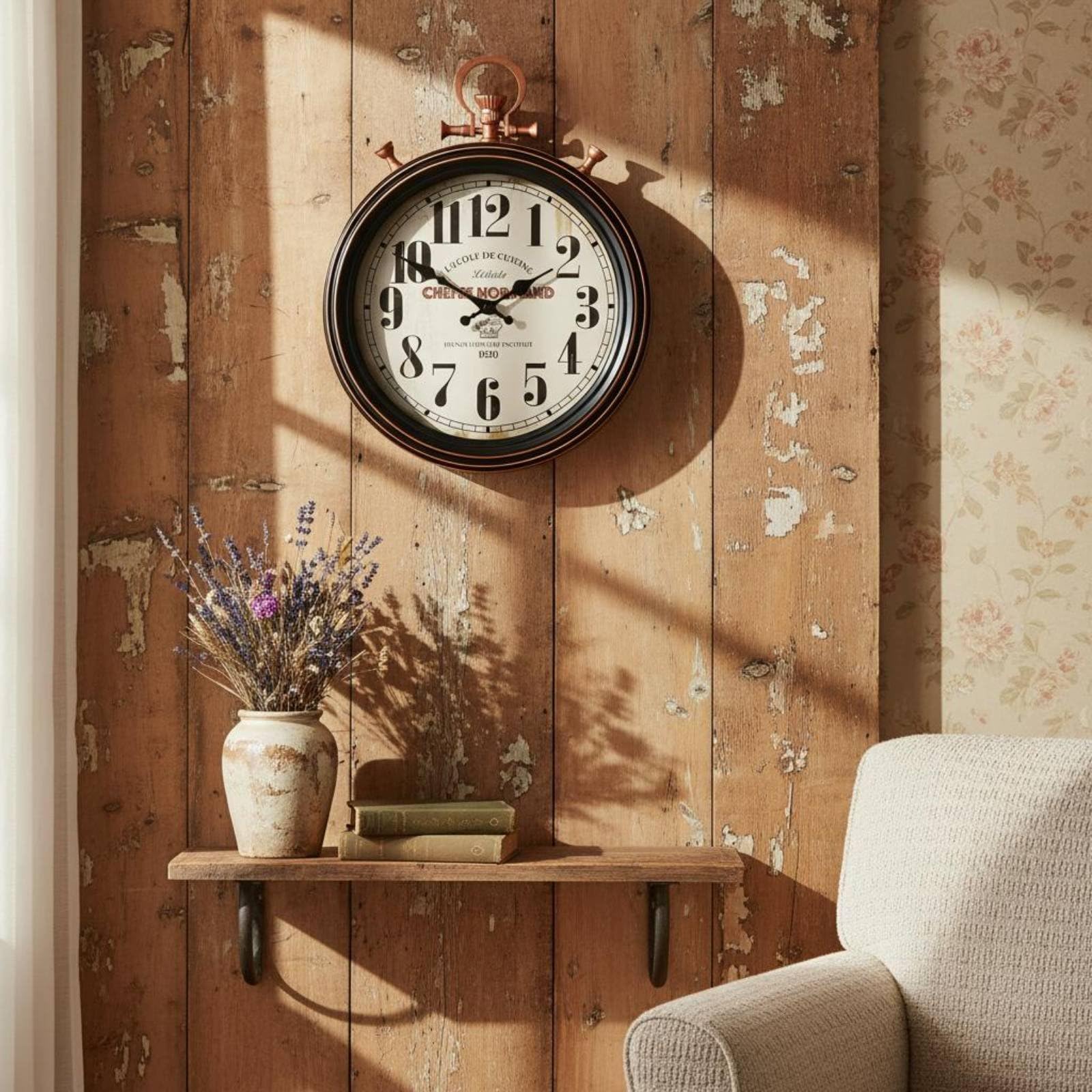 Reloj de Pared Vintage Reloj Colgante Reloj Antiguo Reloj Retro con Gran Esfera y Manecillas Clásicas Estructura Resistente y Diseño Que No Sobrecarga, Bronce Crema