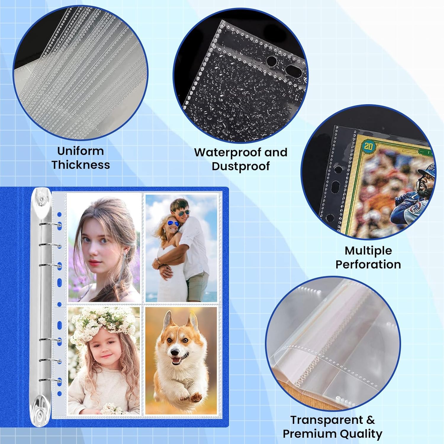 100 Pack Tasche A4 Foto Maniche,Raccoglitore Carte,4 Scomparti,Porta Cartoline A4,Buste Trasparenti Cartoline Inserimento,per La Protezione di Foto,Documenti,Cartoline(10,8 x 15,2 cm)