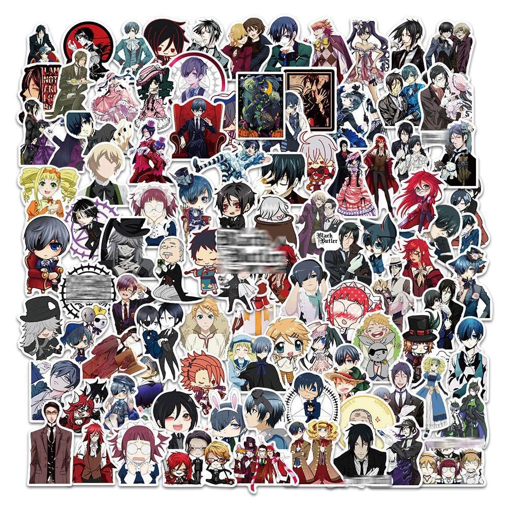 Sebastian Michaelis Stickers, 100 Pcs Figure Vinyl Waterproof Sticker Decals for Party, Water Bottle Scrapbook Laptop Skateboard Computer for Teens Students