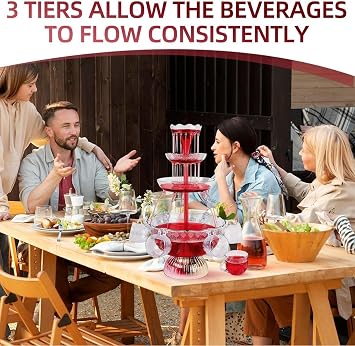3-Tier Lighted Party Fountain with LED Base, 1.5 Gallon/3L Large Capacity Drink Dispenser for Champagne, Juice & Punch, Includes 8 Reusable Cups for Weddings & Events