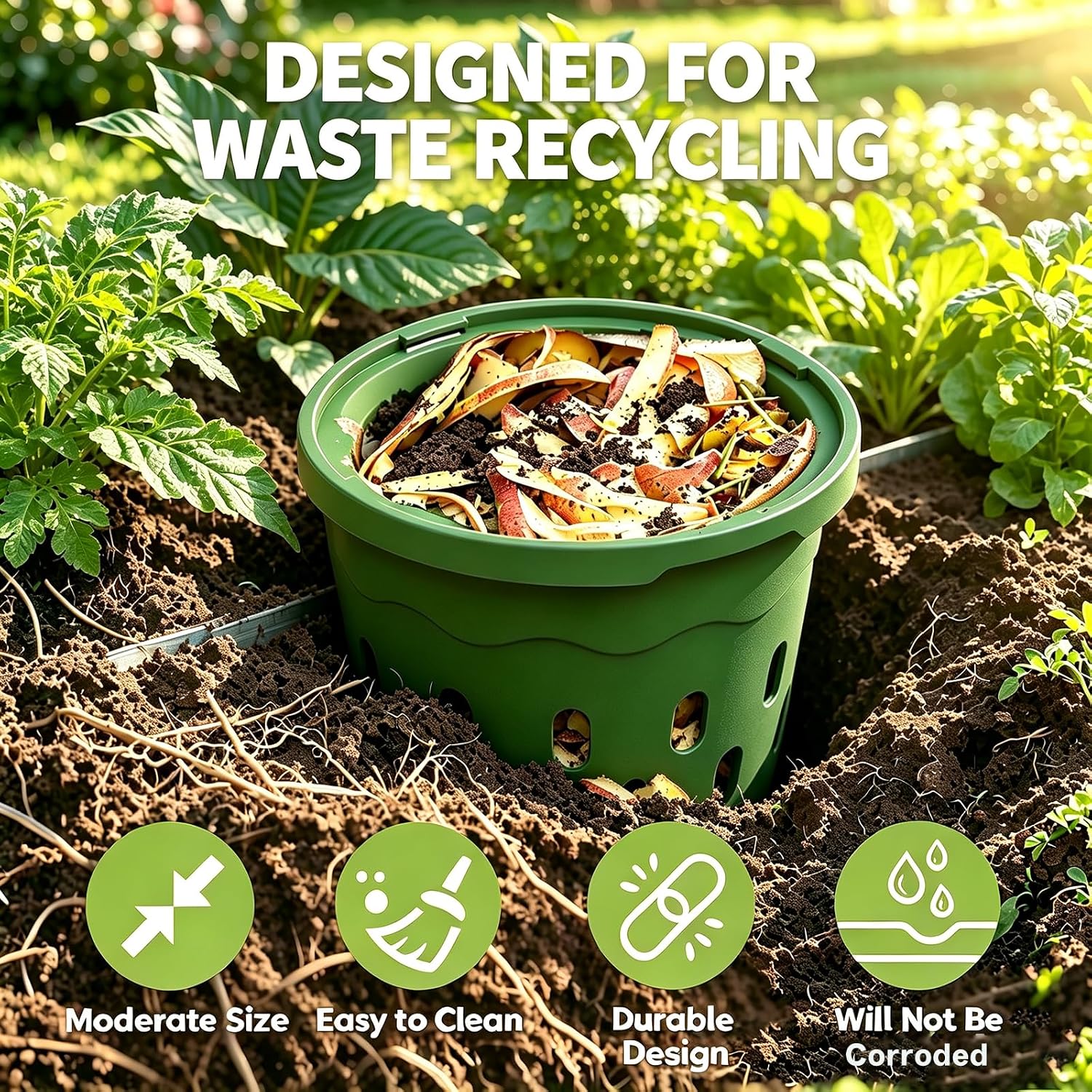2-Pack Inground Worm Composter, 8L Underground Worm Farm with Aeration & Animal-Proof Lid, Food Waste Recycler for Garden Beds, Easy for Beginners, Green