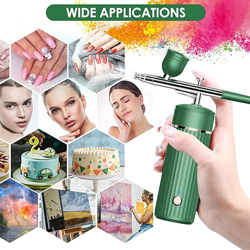 Miniatura 3 de Airbrush-Kit Compresor de aerógrafo inalámbrico recargable con kit de pinturas de 24 colores para peluquería, arte de uñas, maquillaje, pintura de