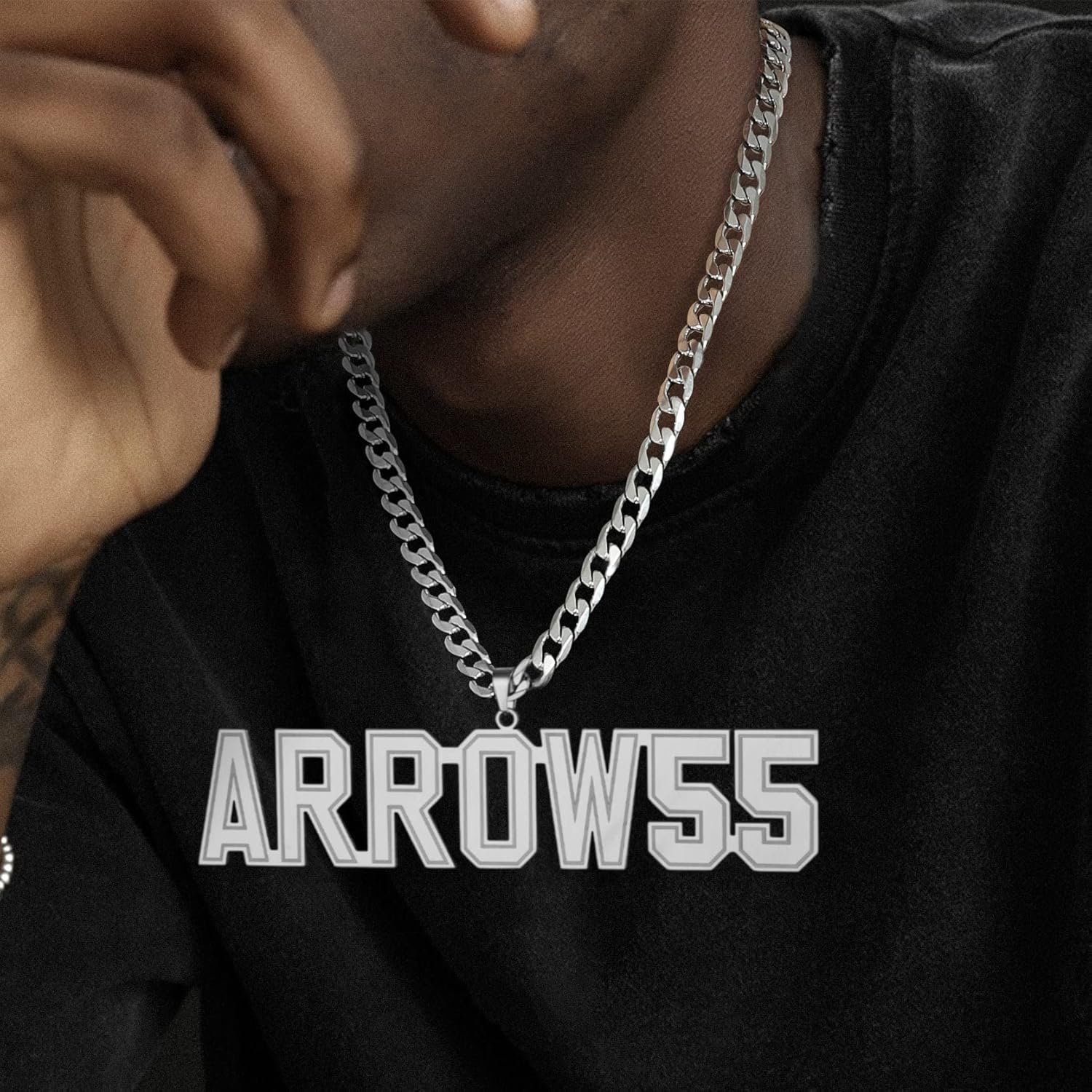 GoldChic Custom Name Necklace for Sports Men Athletes, Mens Personalized Initial letter Necklaces, Large Alphabet Pendant with 4mm Cuban Chain