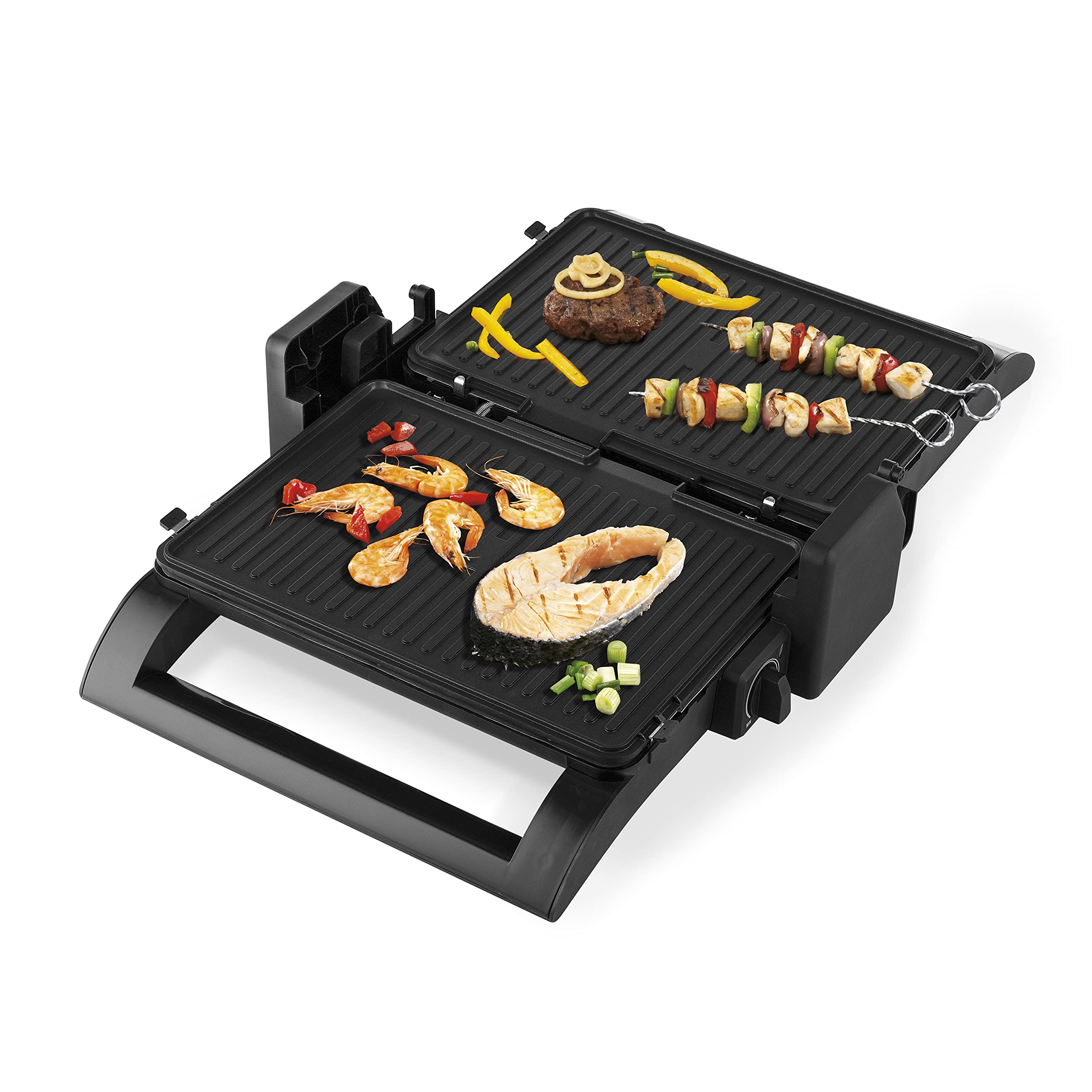 Princess Piastra Elettrica Con Coperchio, 1500 watt, Apertura a 180°, 31.5 x 21.5 cm, Acciaio inossidabile, Nero opaco