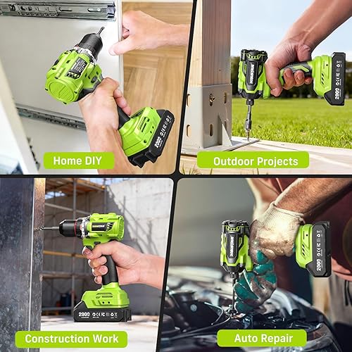 Miniatura 2 de Kit combinado de taladro inalámbrico y atornillador de impacto de 21 V, taladro de 38 pulgadas y atornillador de impacto de 14 pulgadas, 2 baterías