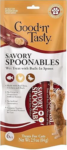 Good 'N' Tasty - Cucharas sabrosas con atún real, pollo y pato, tubo de 6 unidades, golosinas húmedas exprimibles de triple sabor para gatos con