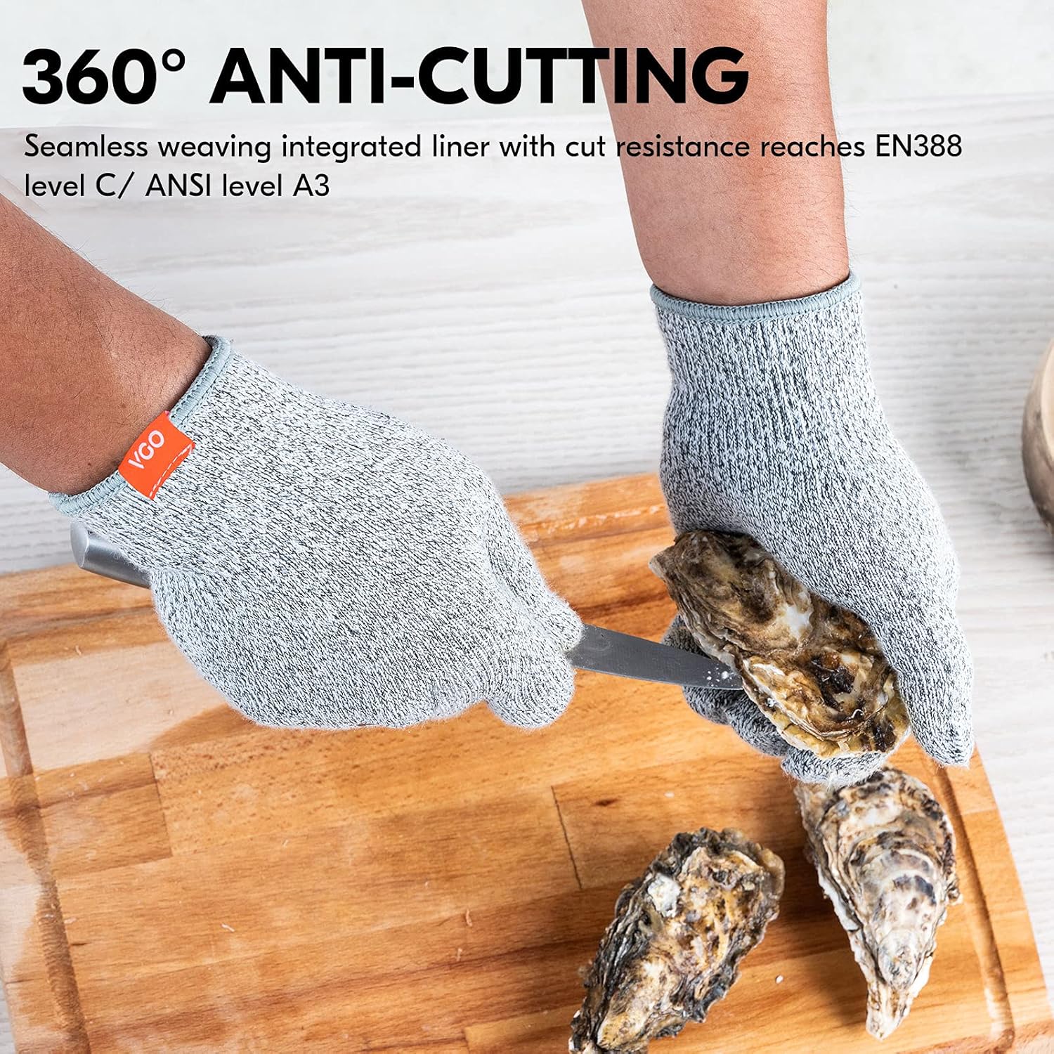 Vgo... 2-Pairs ANSI Level 3 Cut Resistant Gloves EN388 Certified Hand Protection Gloves (Size L, Grey, SK2131) - - 