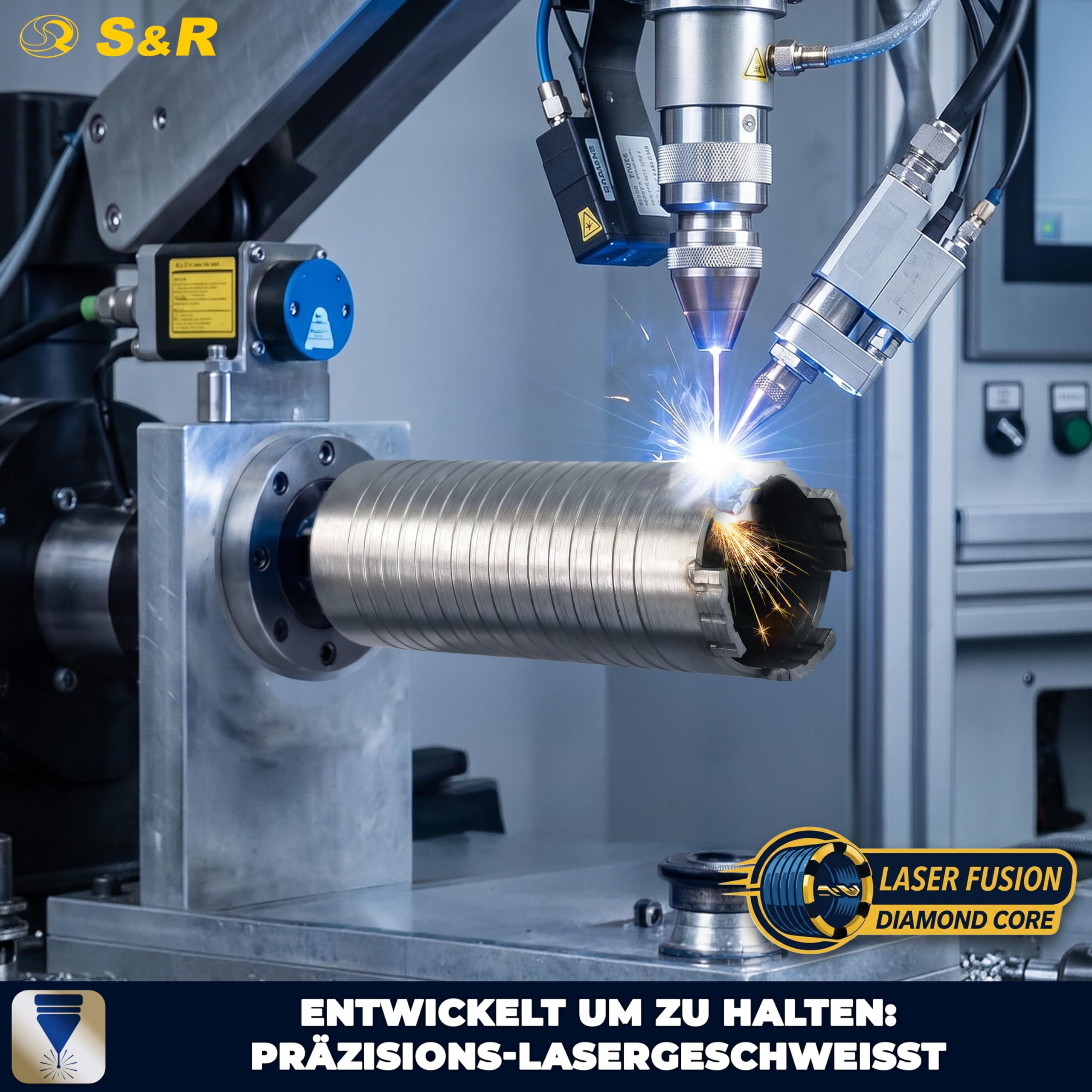 S&R Diamentowa koronka wiertnicza 72 mm, wiertło rdzeniowe M22, długość 200 mm, segment 10 mm, wiertło centrujące, adapter SDS-plus, koronka wiertnicza na sucho, diamentowa koronka wiertnicza do