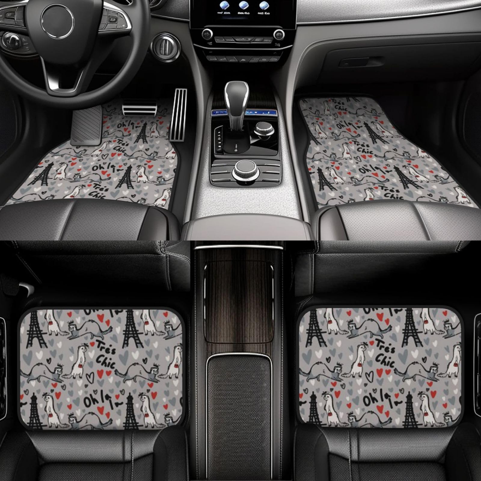Set di tappetini per auto stampati con furetti alla moda francese, tappetini universali per auto, 4 pezzi accessori auto