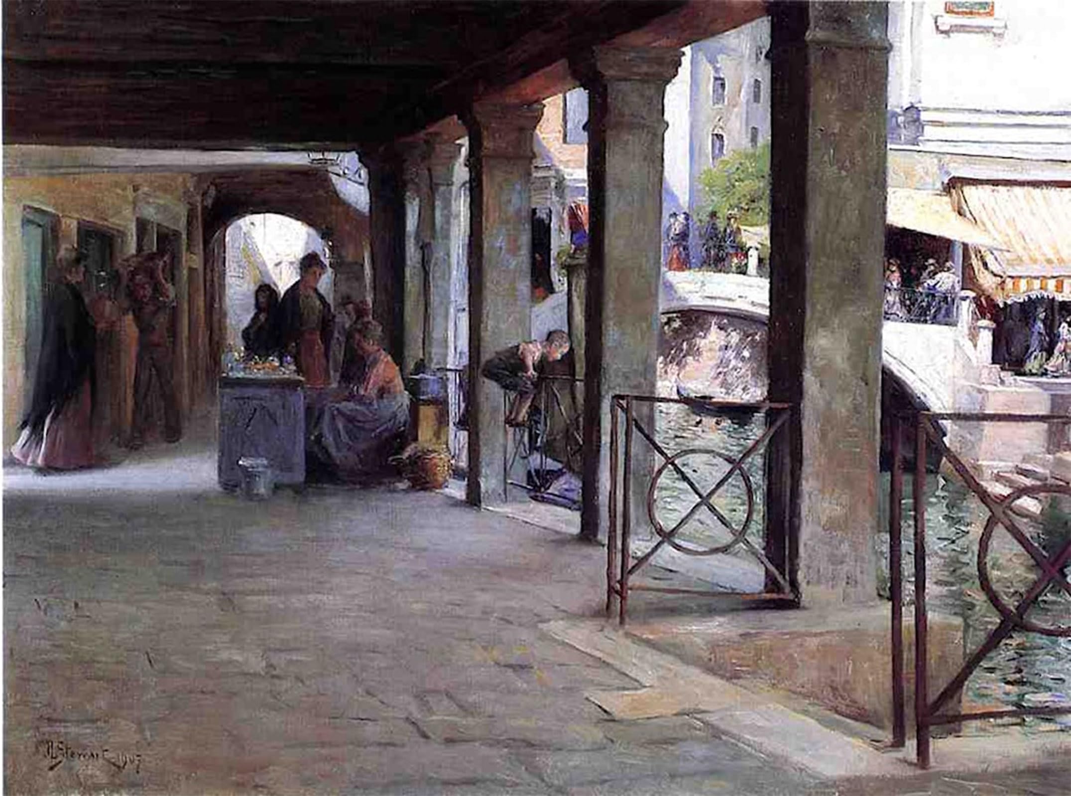 SERENDIPITP Aesthetic Poster Photo Wall Print Retro Picture Venetian Market Scene by Julius Leblanc Stewart Modern Wall Artwork for Home Decor 60x90cm