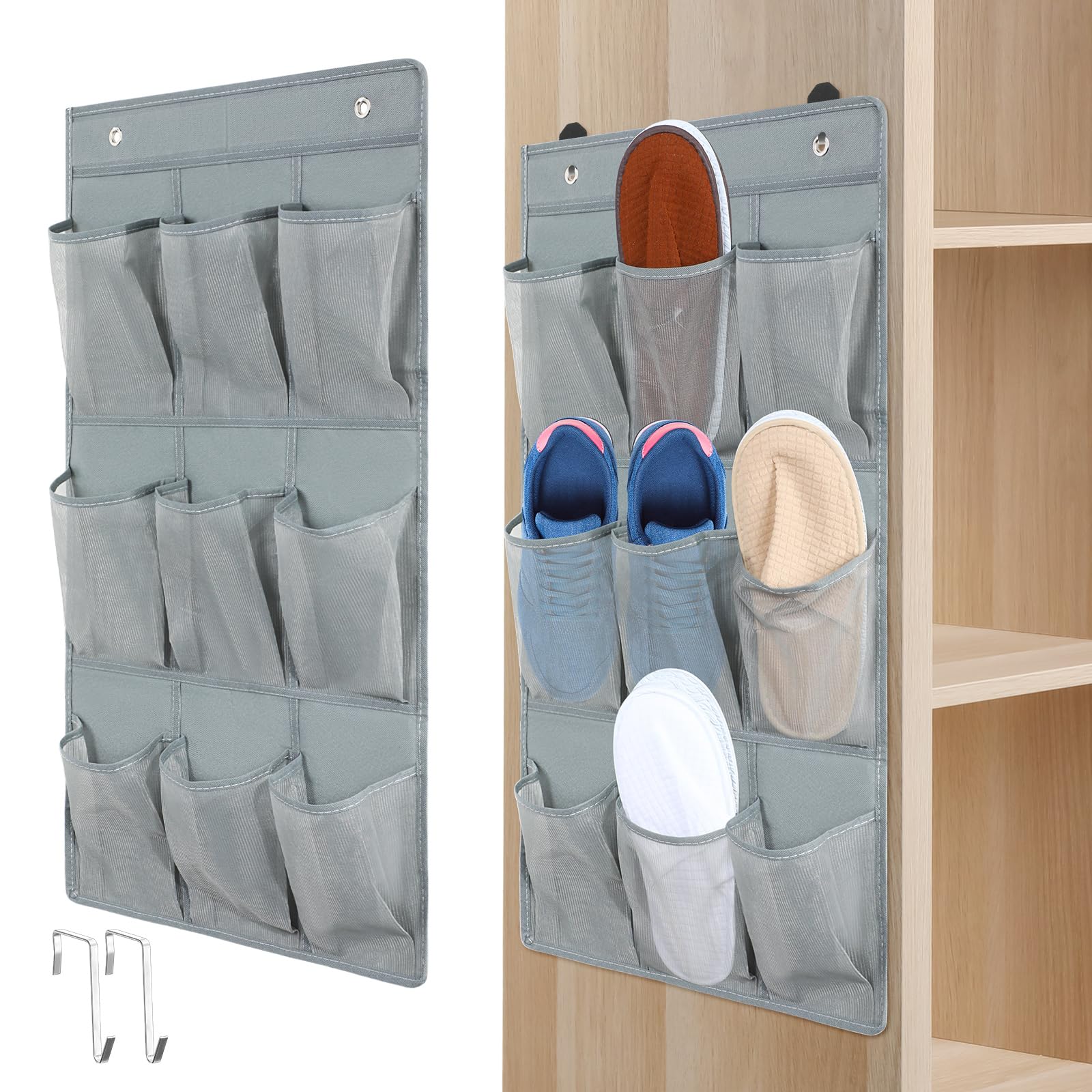 Dansydaisy 2 Pack 18 Pocket Wall Hanging Shoe Rack for Closet RV Shoe Storage with 8 Hooks over