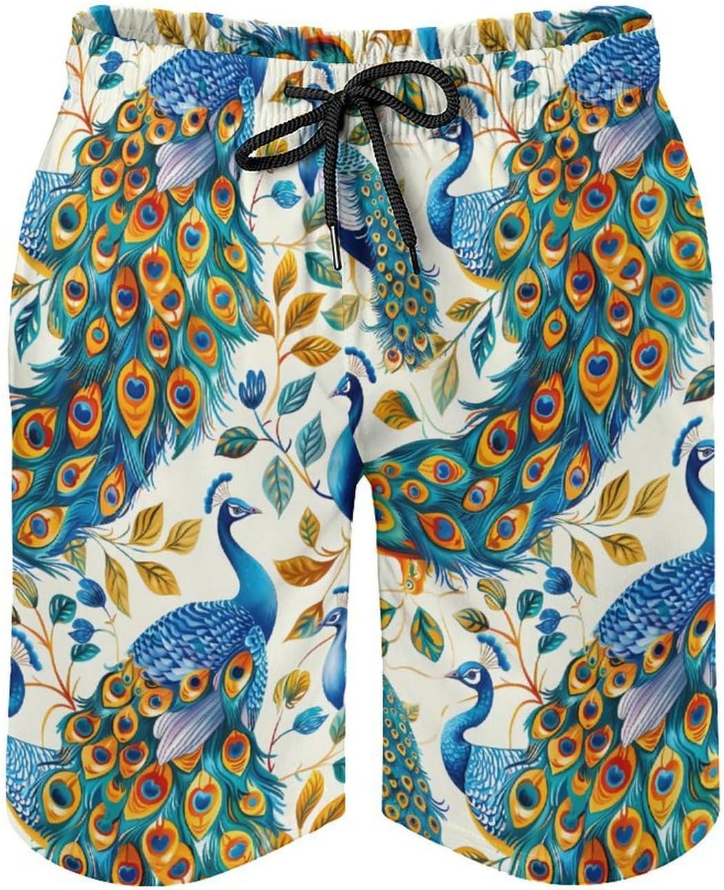 Beauty Peacock Casual Men's Swim Trunks Novelty Summer Beach Shorts Swimwear with Pocket