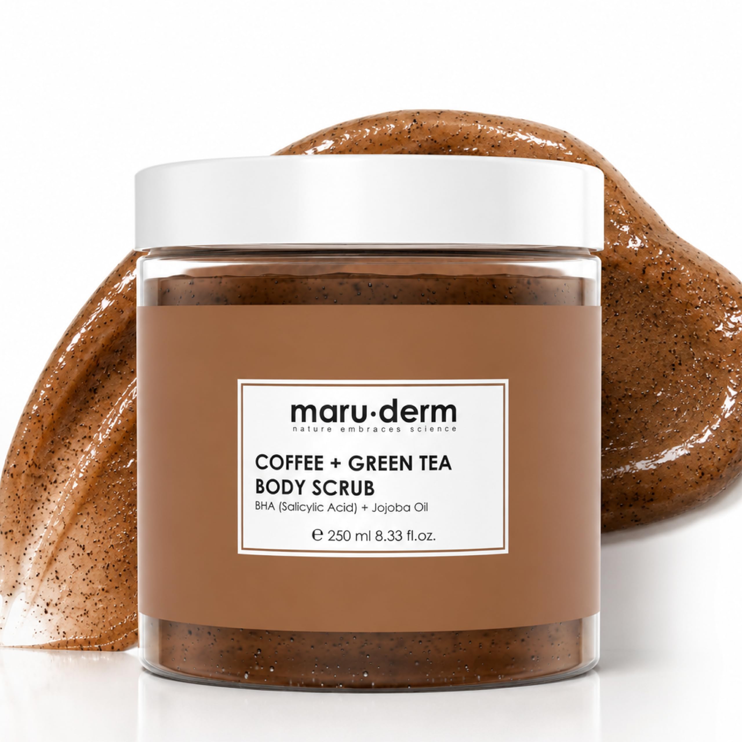 Maru.Derm Kahve ve Yeşil Çay Özlü Vücut Peelingi BHA Jojoba Yağı 250 ml