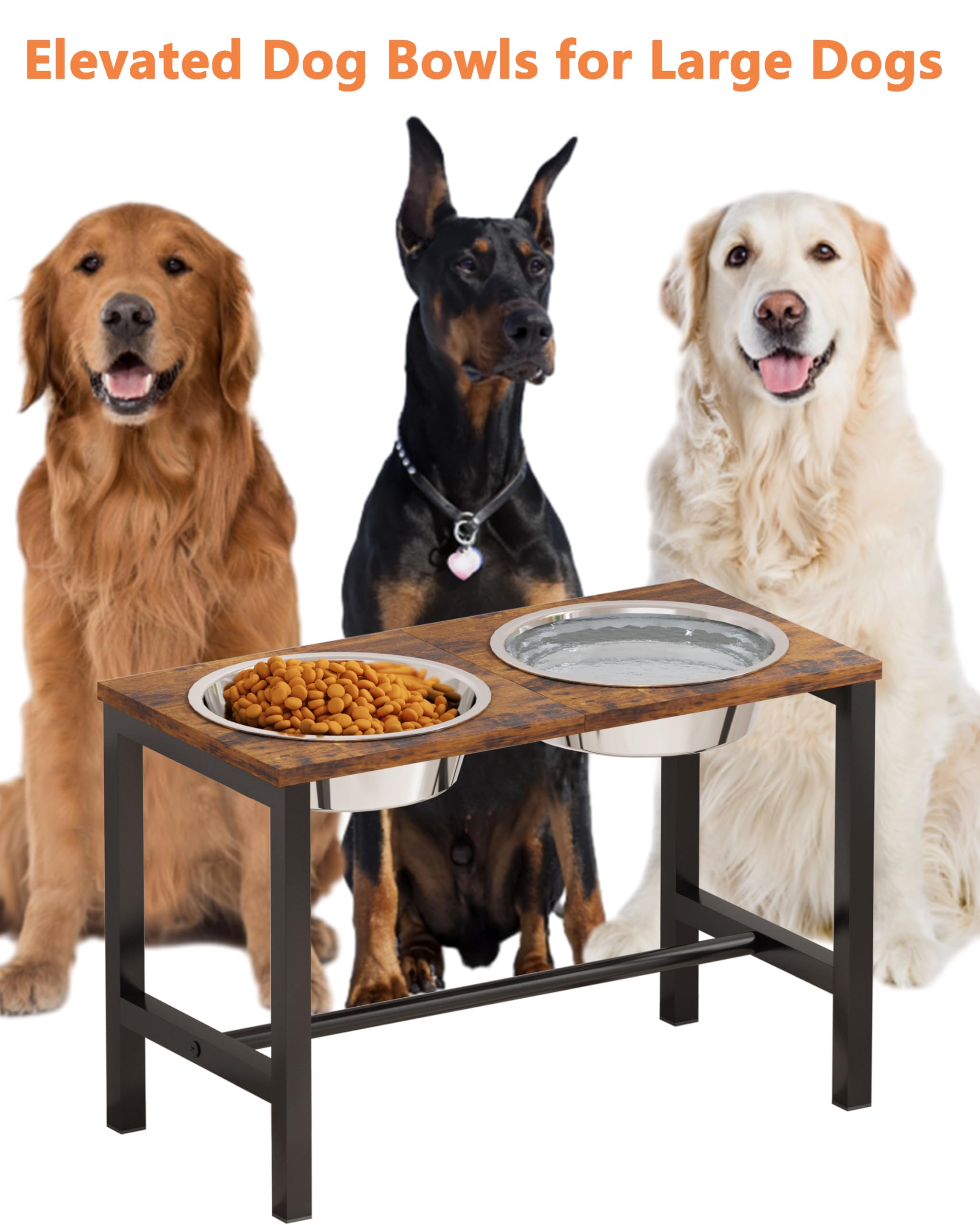 Piskyet Extra Large Elevated Dog Bowls, Metal Raised Dog Bowl Stand with 2 X-Large Stainless Steel Food Water Bowls-2700ML?92oz?, Non-Slip Tall Dog Food Bowl Stand for Large & Extra Large Breed Dogs