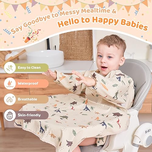 Miniatura 3 de Overoles baberos impermeables para comer, manga larga, para niños pequeños, a prueba de desorden, fácil de limpiar