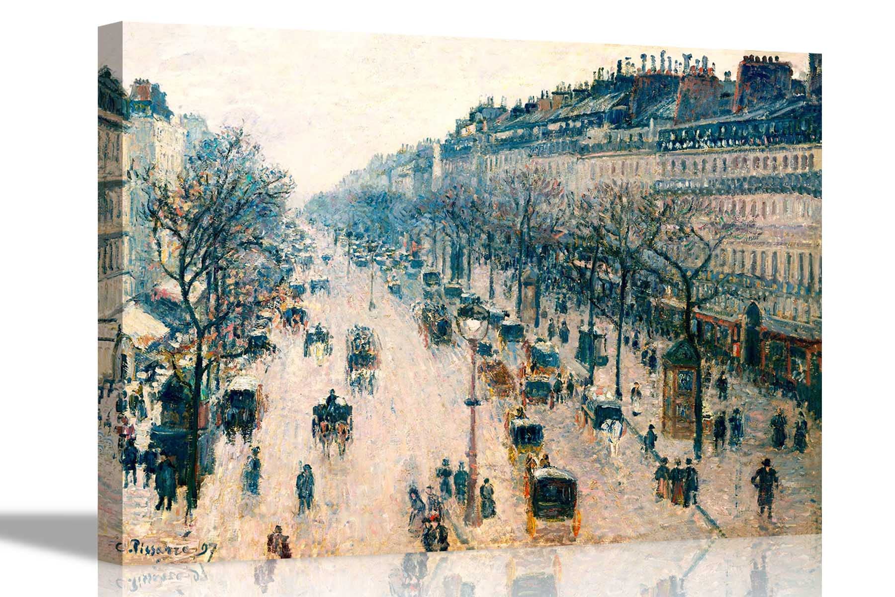 Artley Prints Boulevard Winter Morning Boulevard Montmartre On A Winter Morning By Camille Pissarro Canvas Art Pictures Framed Hanging Stretched Wallart Bedroom Living Room Modern Artwork Large 86 X 61Cm (34 X 24 Inches)