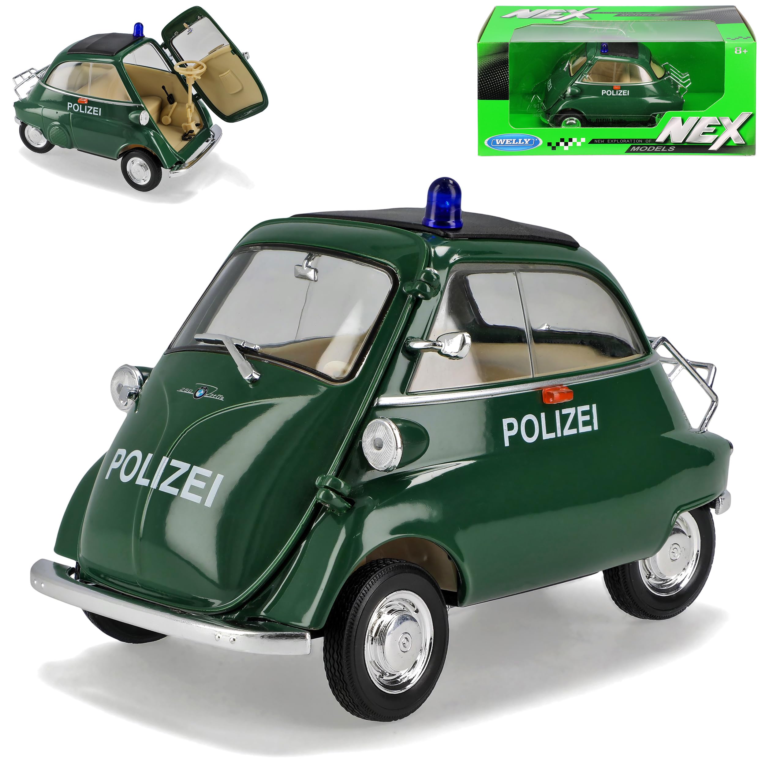 Generisch B*M*W Isetta Polizei Grün 1955-1962 1/18 Welly Modell Auto