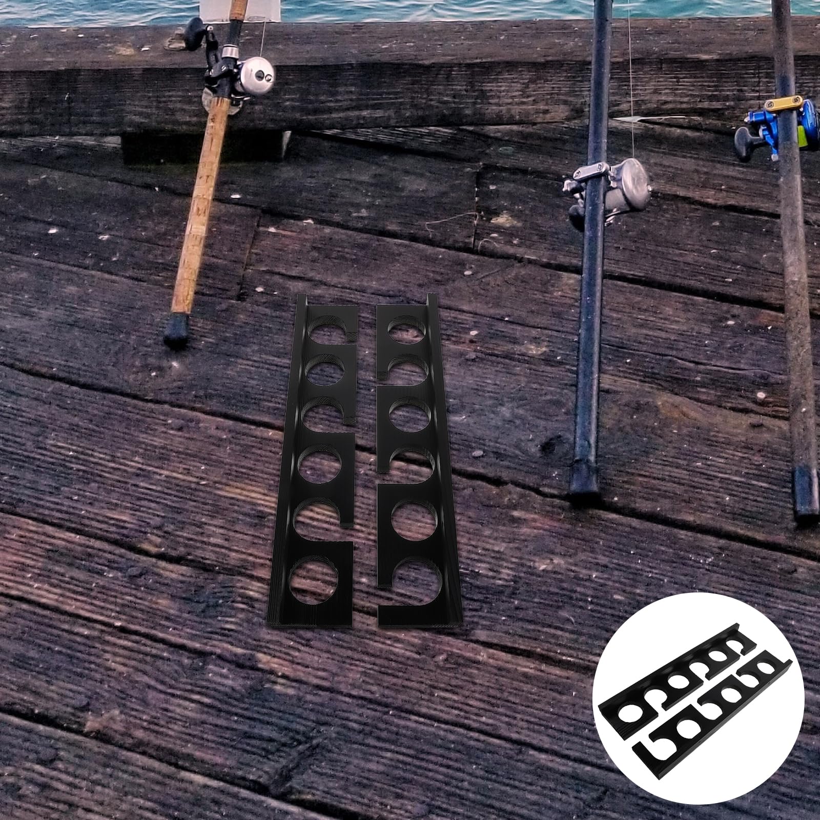 Alasum 2 Pezzi Porta Canne da Pesca in Legno Massello Slot Supporto da Parete Orizzontale per Stoccaggio Canne da Pesca Organizer Rustico per Casa e Garage