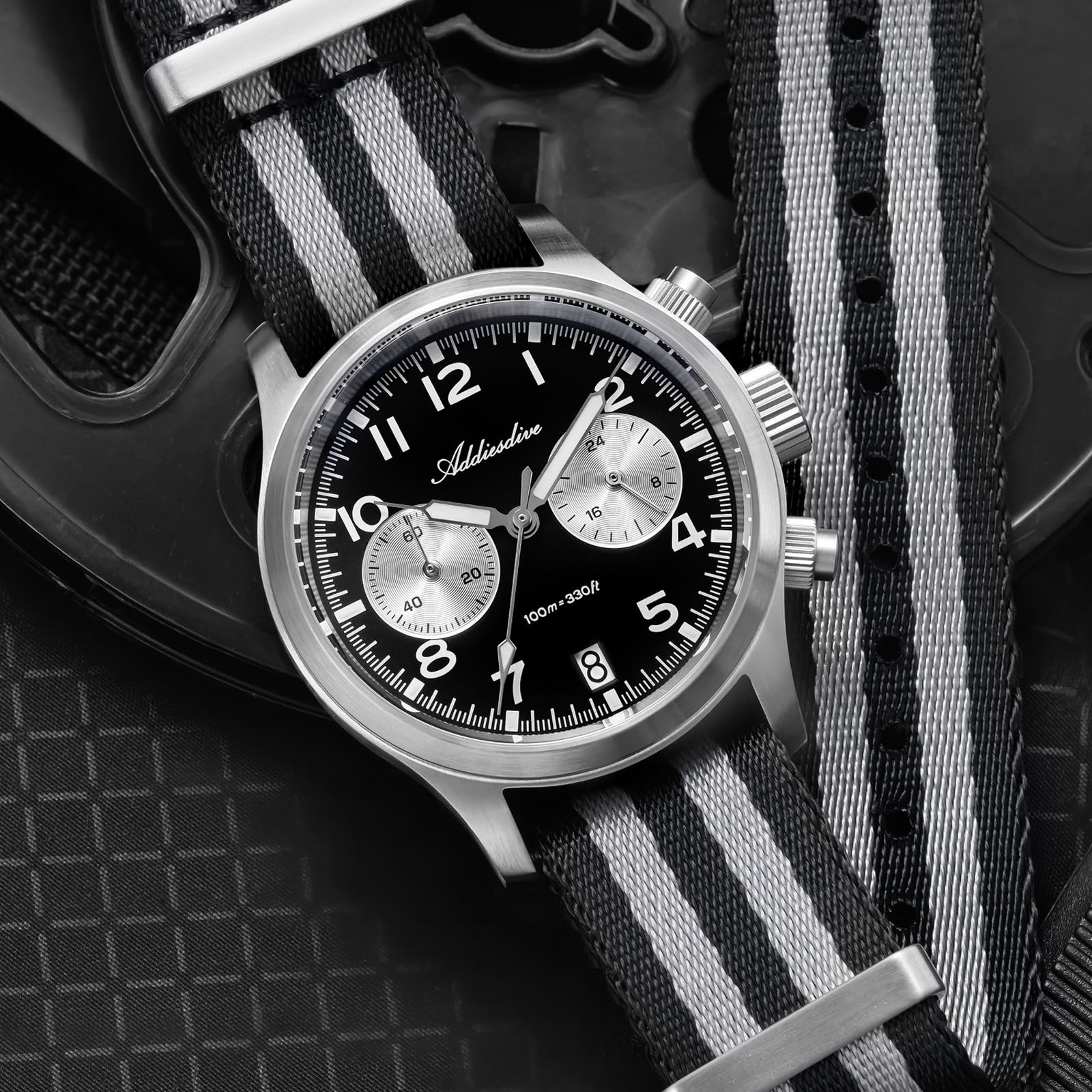 ADDIESDIVE Męski luksusowy zegarek kwarcowy chronograf z mechanizmem VK64 100 m wodoszczelny szafirowe szkło BGW9 Luminous analogowy zegarek z nylonową bransoletką do sportów na świeżym powietrzu