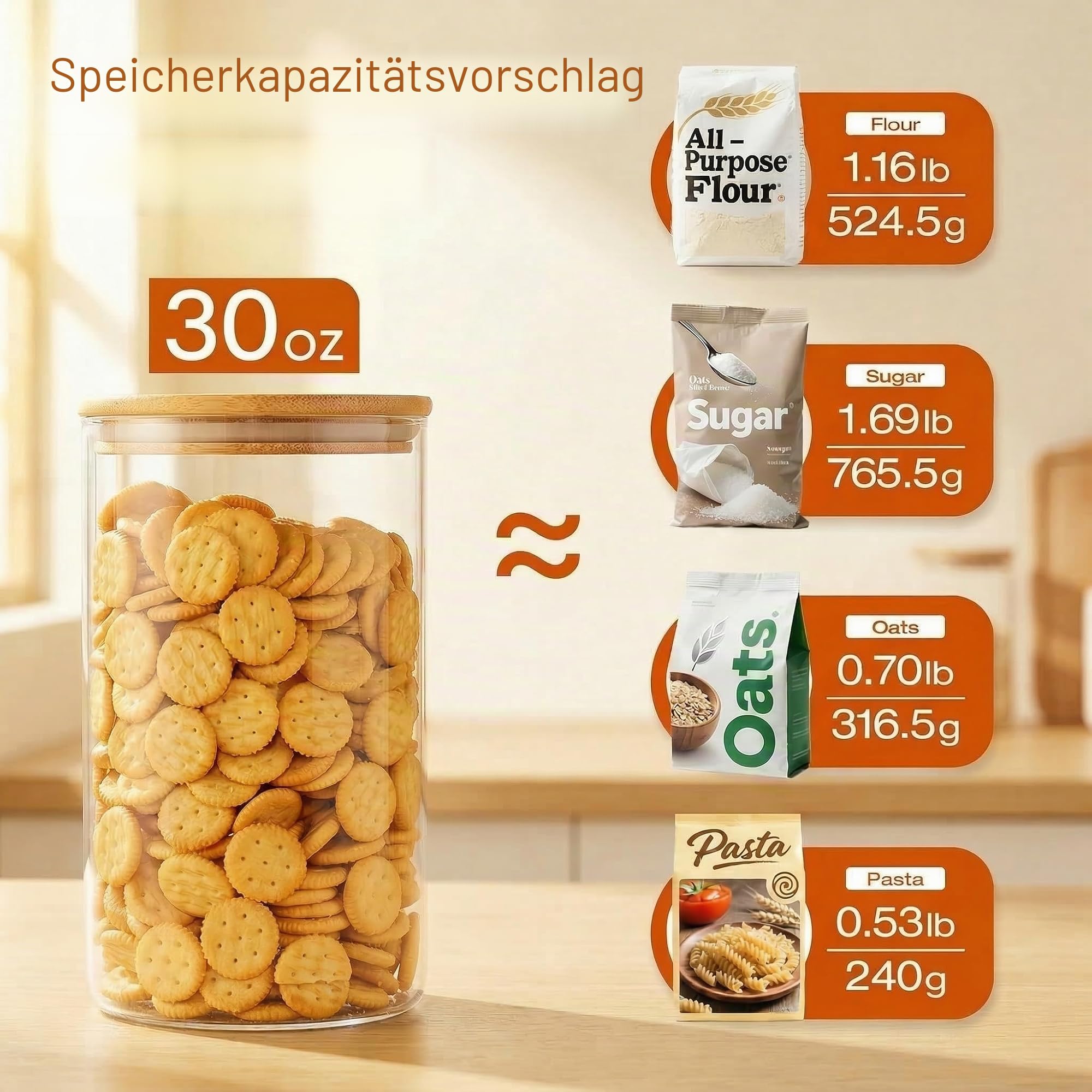 HomArtist Glasdosen mit Bambusdeckel 34 FL OZ [8er Set], Glasdosen mit luftdichtem Deckel, Glasbehälter für Lebensmittel für Nudeln, Hafer, Kaffee, Mehl, Reis, am besten für Küche & Speisekammer