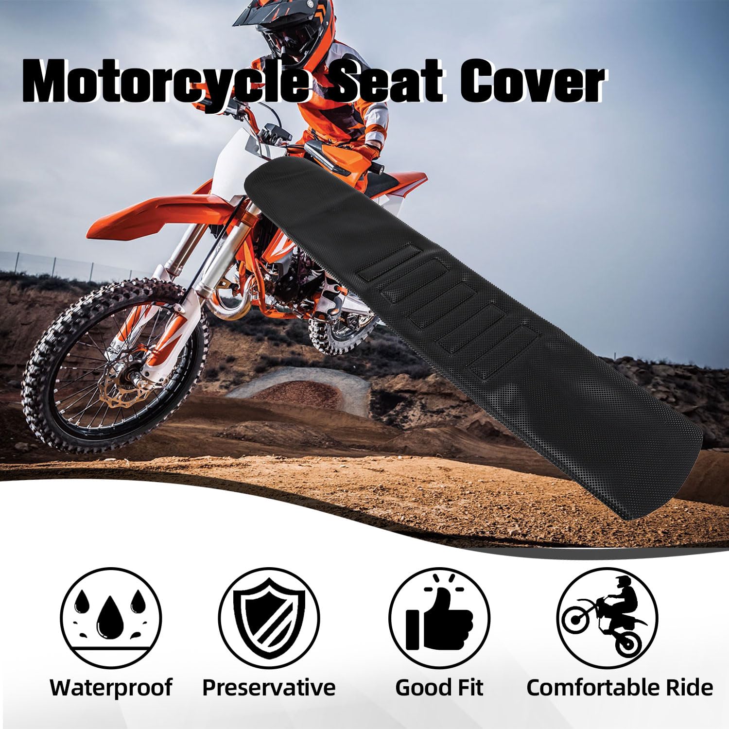Coprisedile Moto Cross,Coprisedile Pinza Moto Gomma Morbida Impermeabile Universale per Motocross Dirt Bike Pit Bike-Nero