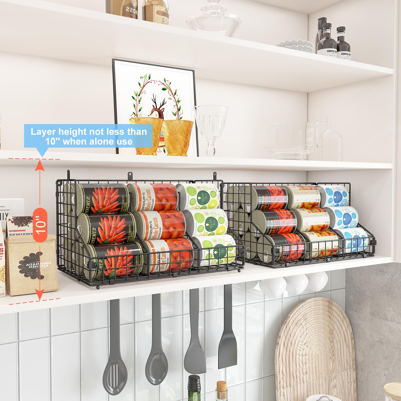 6 Tier Stackable Can Rack Organizer - 3 Pack Steel Wall Mountable Dispenser With Dividing Plates | Holds Up To 72 Cans, Tilt Design For Easy Access
