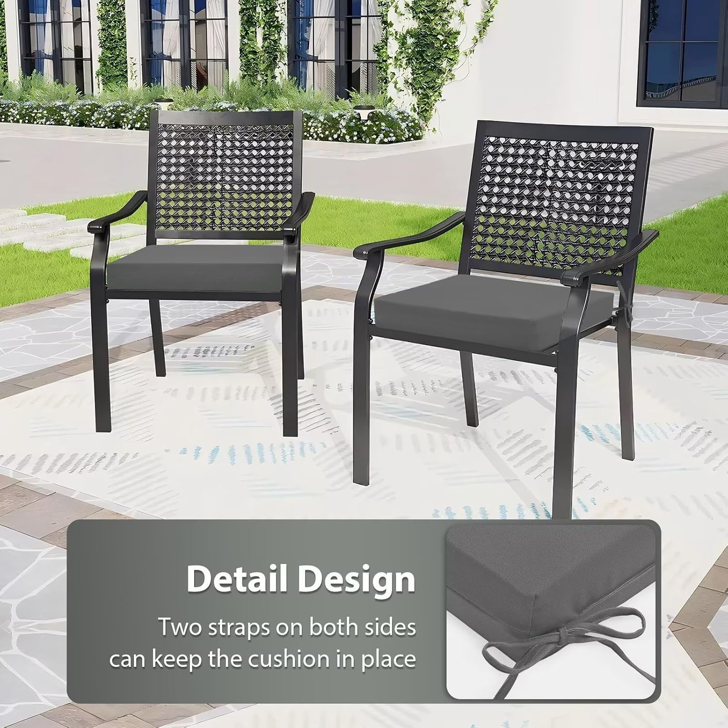 Outdoor Chair Cushions Set of 2, 18.5 x 16 Inch Patio Chair Cushions, Water Resistant, Non-Slip Ties (Dark Gray)