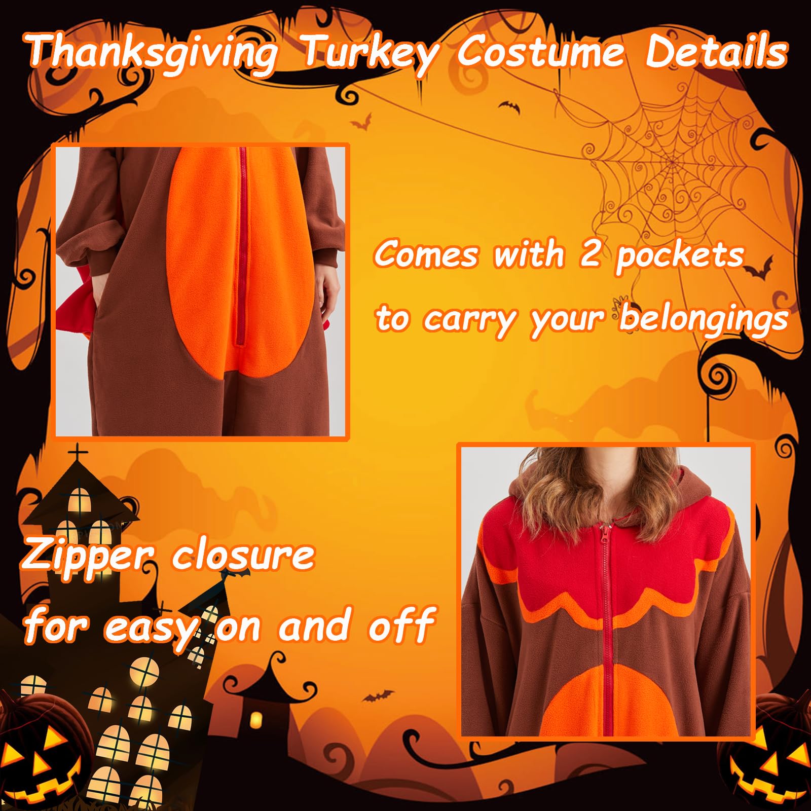 Mameluco de pavo para adultos, disfraz de Acción de Gracias, Halloween, pijama de una pieza para cosplay de animales para mujeres y hombres