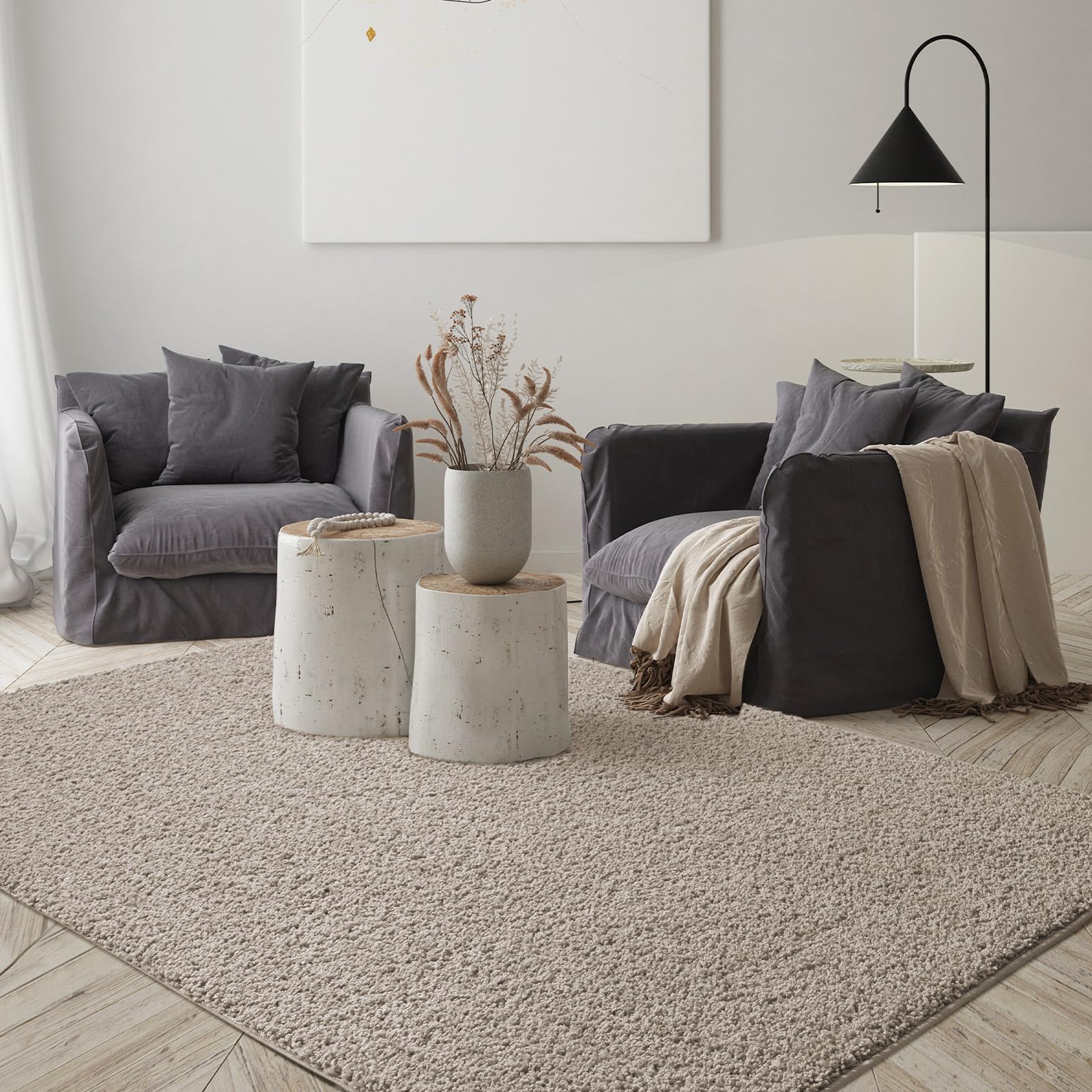 the carpet Relax Shaggy Alfombra Pelo Alto, Pelo Largo, salón, Dormitorio, Monocolor, Antideslizante, 30 mm de Altura de Pelo, Arena, 200 x 290 cm