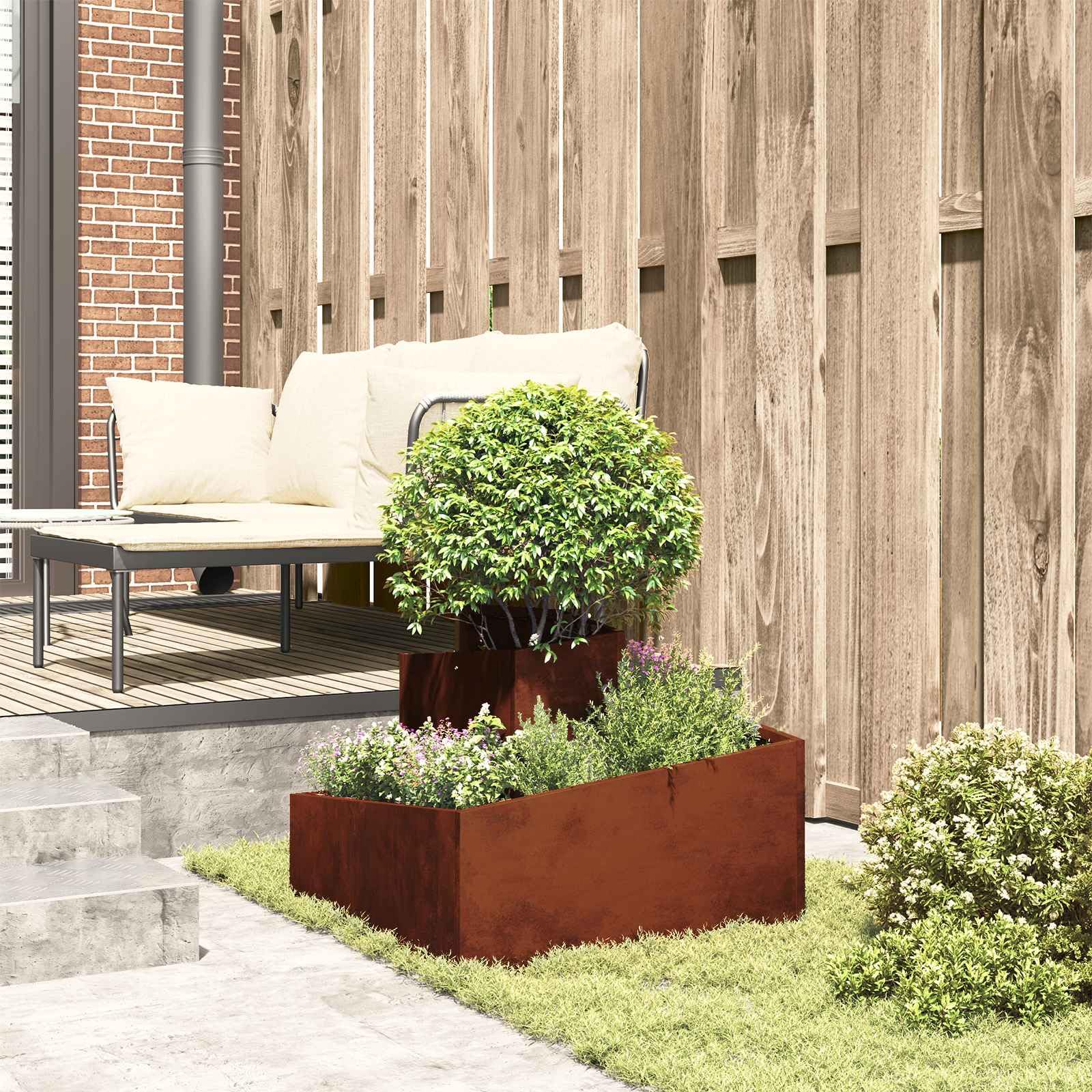 Garten-Pflanzgefäß Braun 60 x 60 x 50 cm - Quadratischer Pflanzkübel aus Wetterfeststahl für Garten Terrasse und Balkon - Moderner Blumentopf aus Metall für Außenbereich