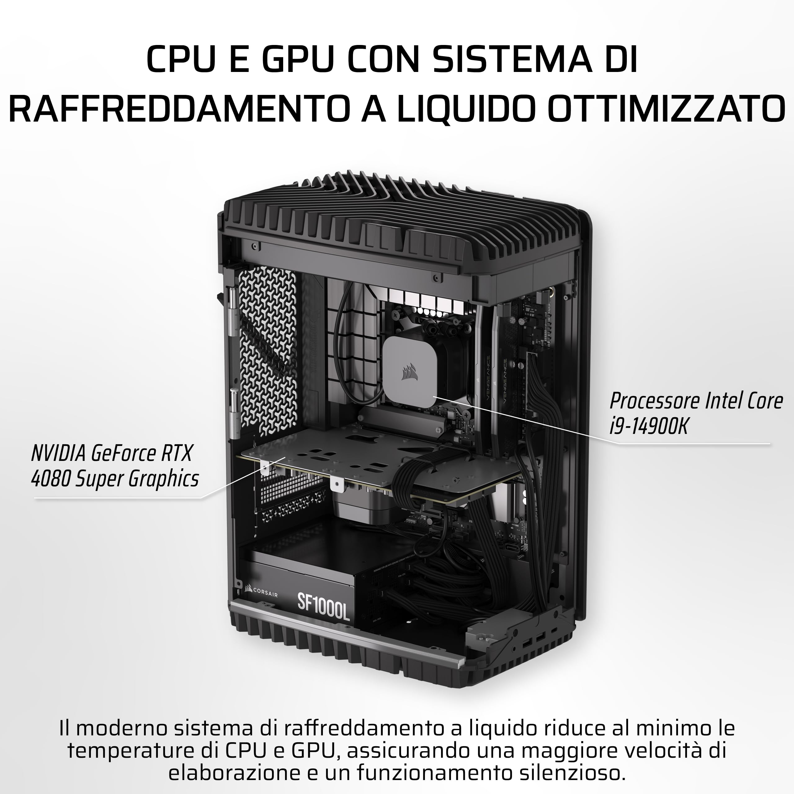 CORSAIR ONE i500 Gaming PC – CPU Intel® Core™ i9 14900K Raffreddata a Liquido – GPU NVIDIA® GeForce RTX™ 4080 SUPER Raffreddata a Liquido – 32 GB Memoria DDR5 VENGEANCE – 2 TB SSD M.2 – Legno Scuro
