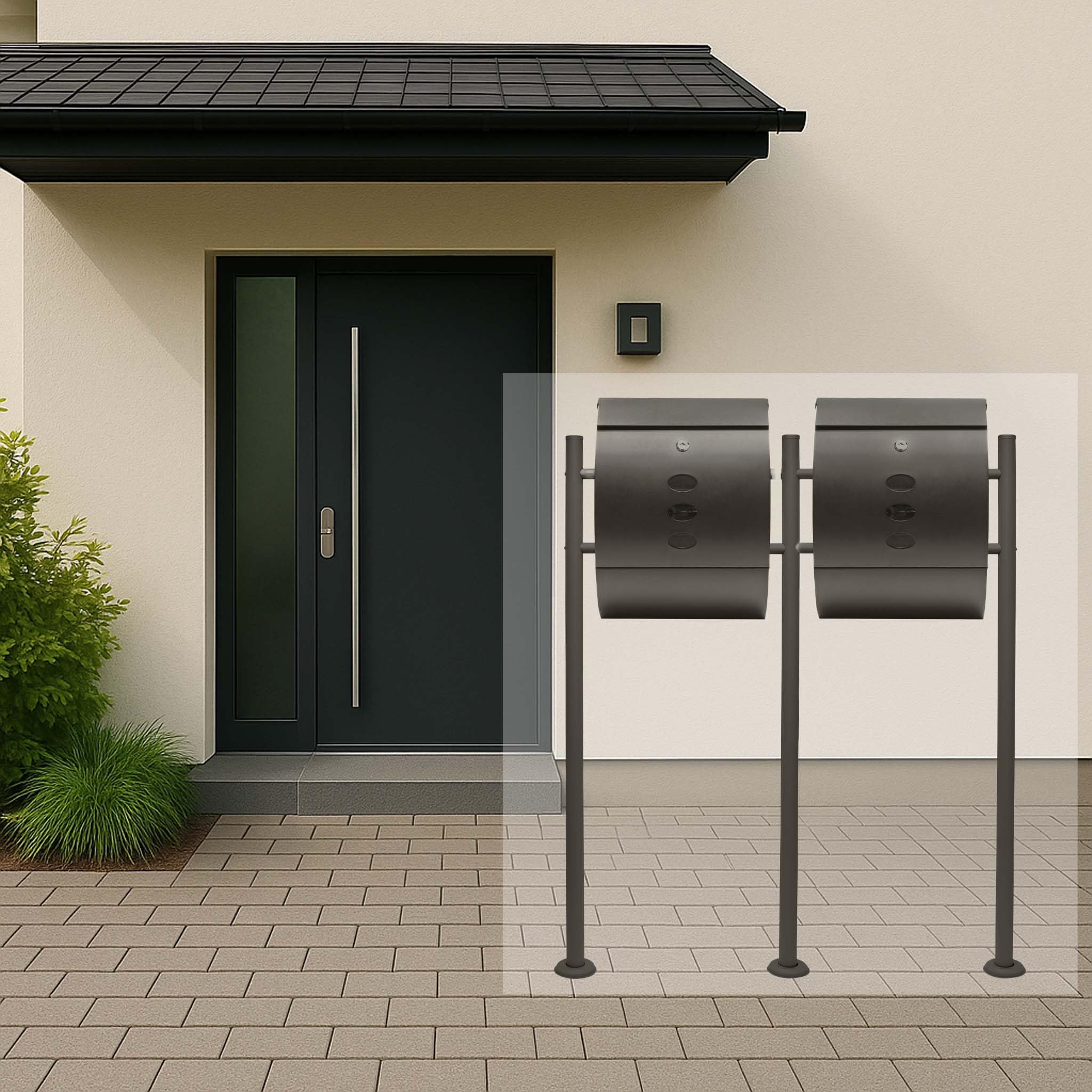 Wiltec Set Cassetta postale doppia autoportante V18 antracite con telaio di supporto