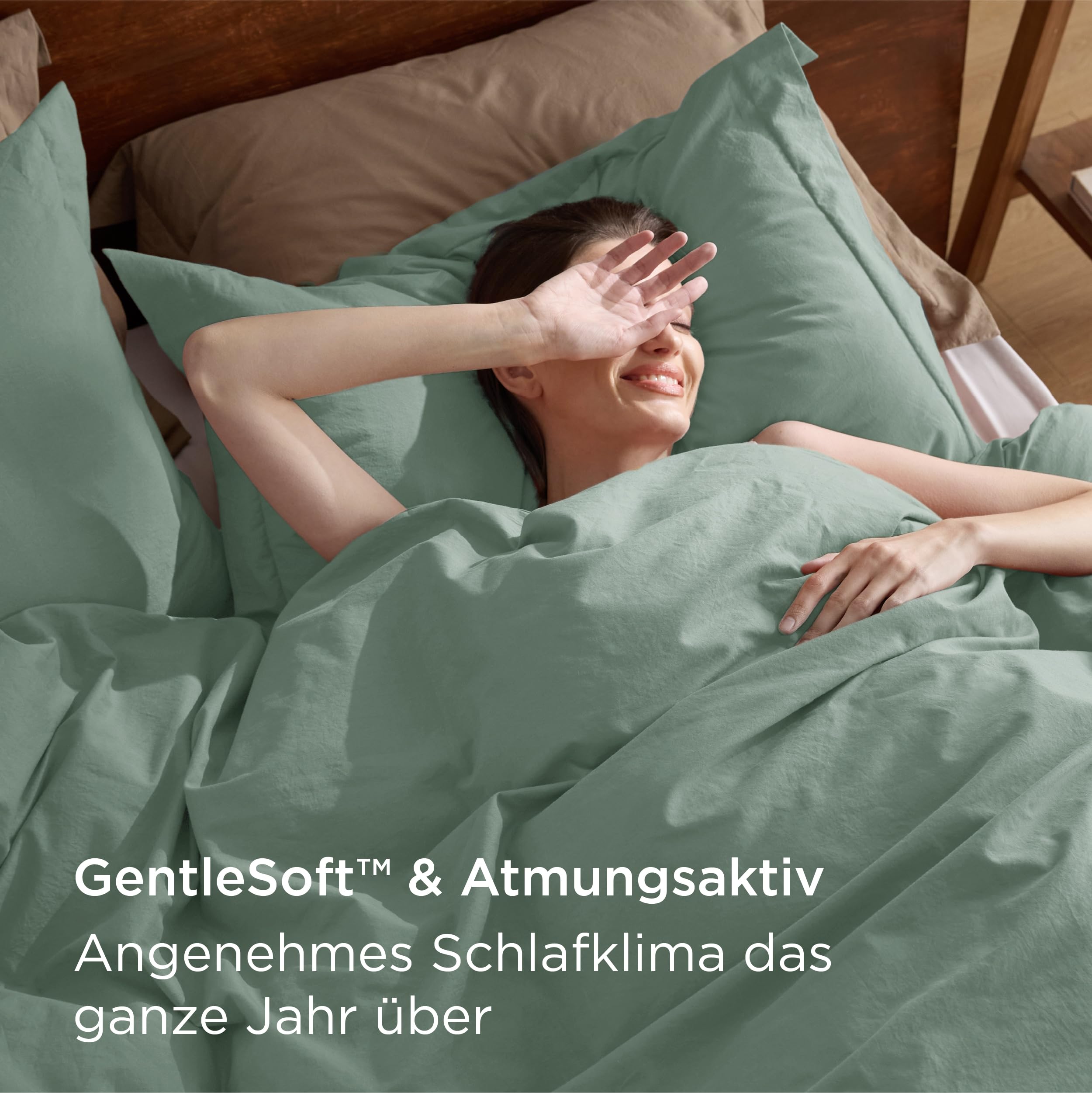 BEDSURE Bettwäsche 135x200 Baumwolle 4teilig - Bettwäsche-Sets Salbeigrün Bettbezug 2er Set mit 2 Kissenbezüge 80x80 cm, Ähnliche Textur wie Washed Leinen, Oeko-TEX Bedding Grün mit Reißverschluss