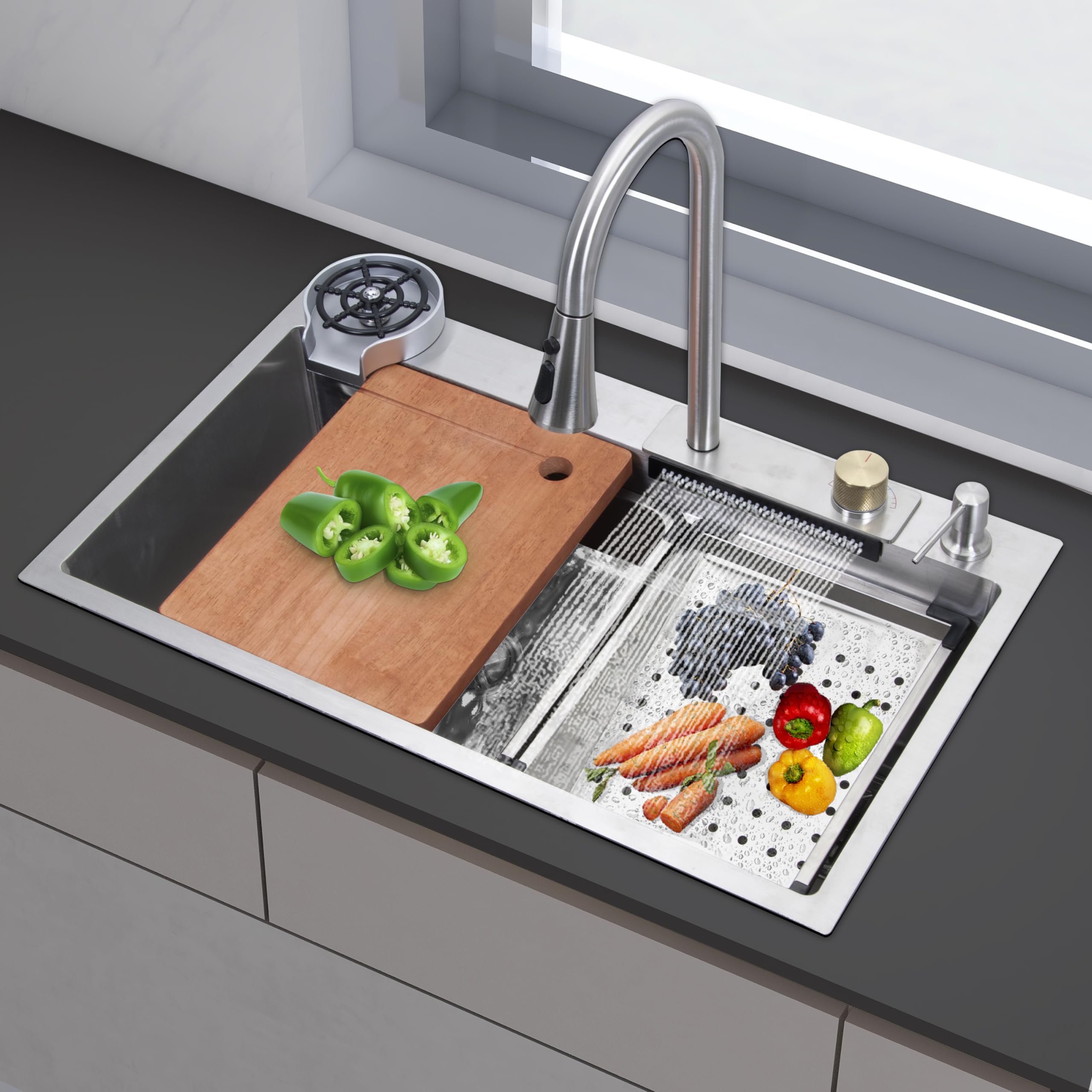 Plantex Sink for Kitchen Sink/304 Grade Stainless Steel Waterfall Kitchen Sink/Sink with Pull Down Faucet Set/Anti-Scratch Kitchen Sink (30 x 18 x 10 inch - Silver-Matt) (B0DC48YQSM) Amazon Price History, Amazon Price Tracker
