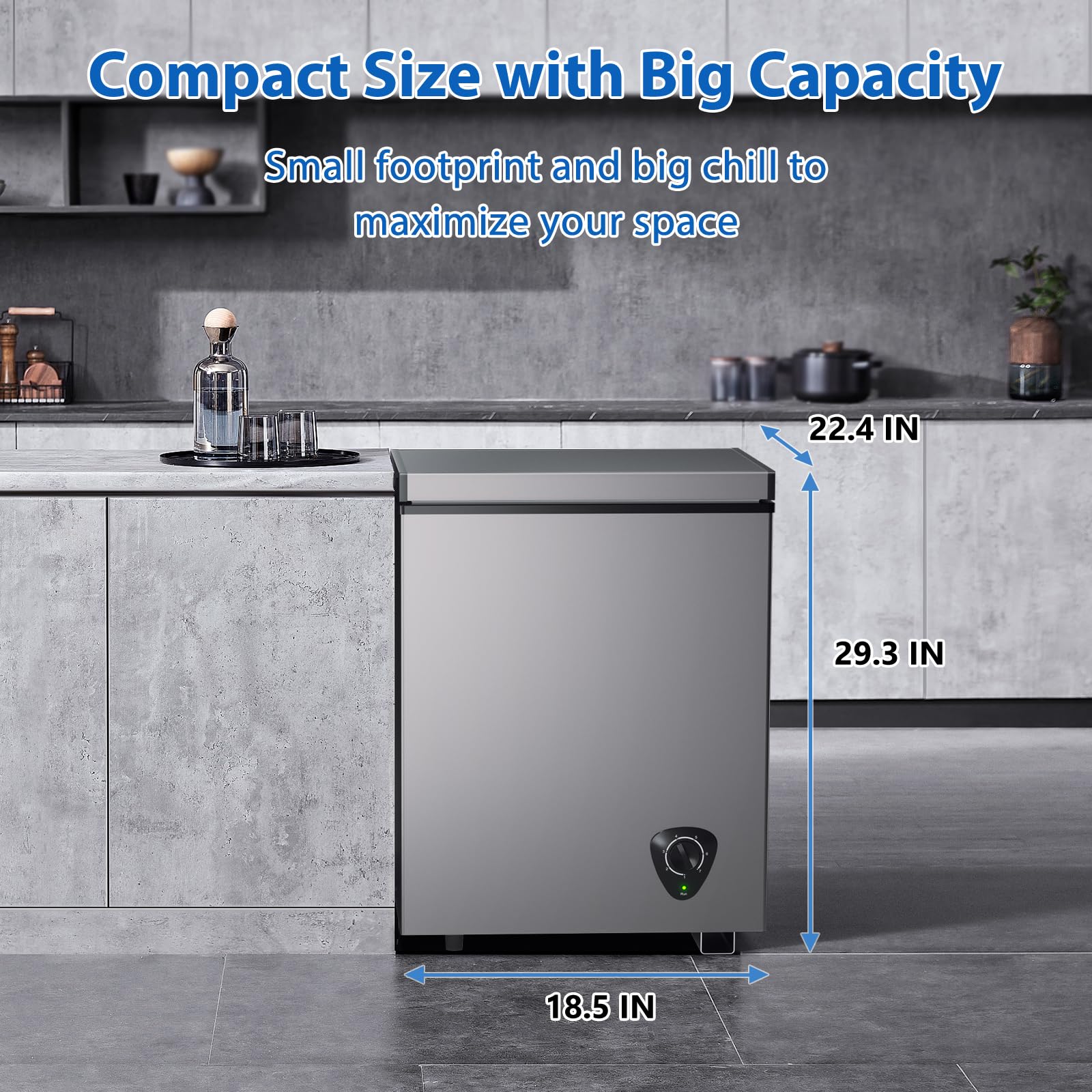 Lifeplus Chest Freezer, 3.5 Cubic Feet Small Deep Freezer Compact Top Open Door With Removable Basket, 7 Temperature Control Energy Saving Super Quiet For Kitchen Office Apartment Garage, Grey on Fridge.com - View 2