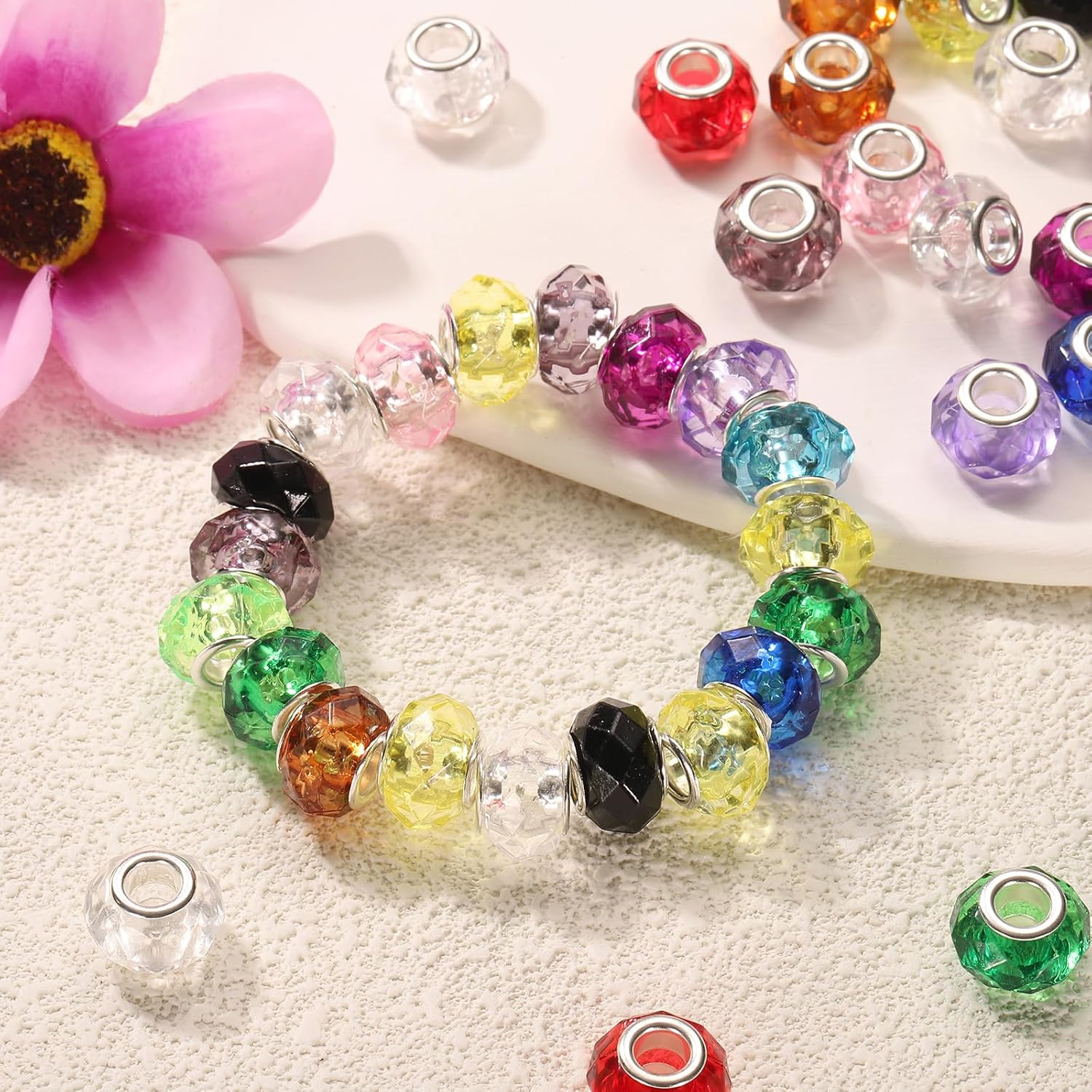 HARFINGTON 50Pcs 14mm Large Hole Acrylic Beads Blue European Loose Round Faceted Rhinestone Craft Bead for DIY Bracelet Necklace Jewelry Making - Image 5