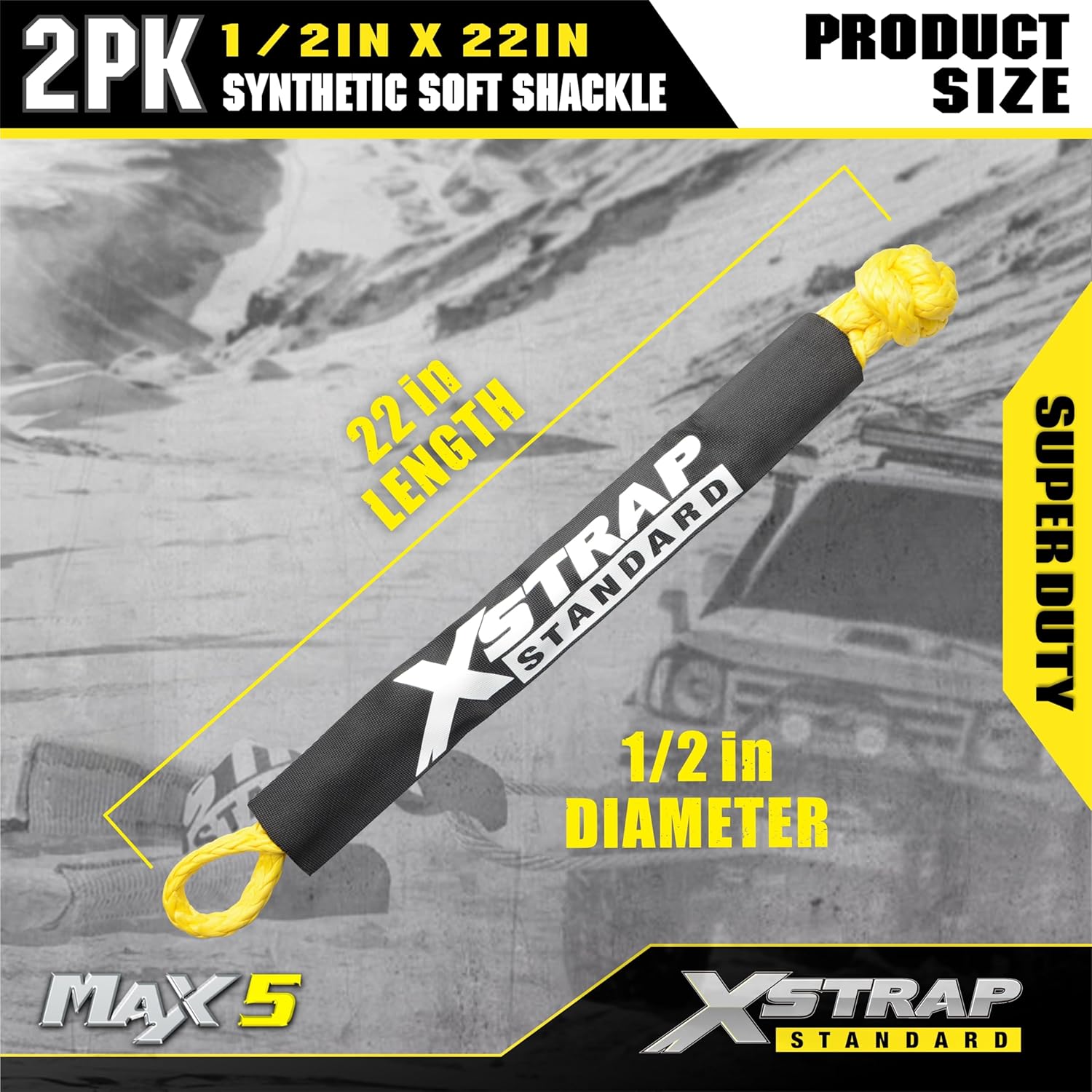 XSTRAP STANDARD Upgrated Synthetic Soft Shackle 1/2 Inch x 22 Inch (57,000lbs Breaking Strength) with Extra Sleeves and Storage Bag for Sailing SUV ATV Truck Jeep Recovery Trailer, 2-Pack
