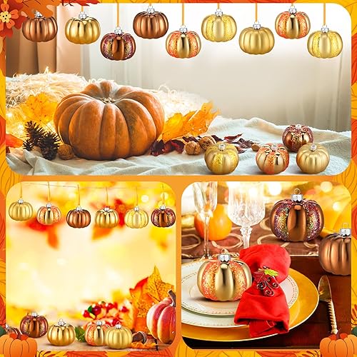 Miniatura 6 de Libima 12 piezas de adornos de árbol de calabaza de Acción de Gracias, decoración de árbol de otoño, decoración de mini bolas de calabaza, adornos