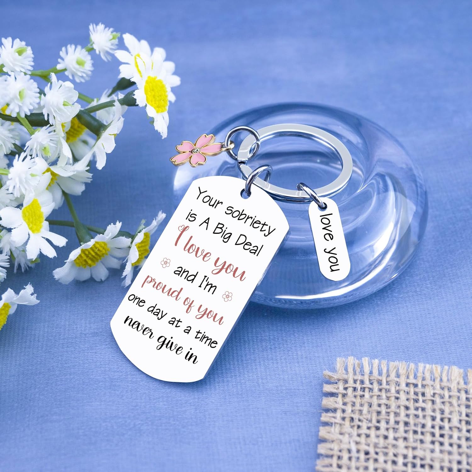 Sober Recovery Proud of You Sobriety Gifts for Women Keychain image 4