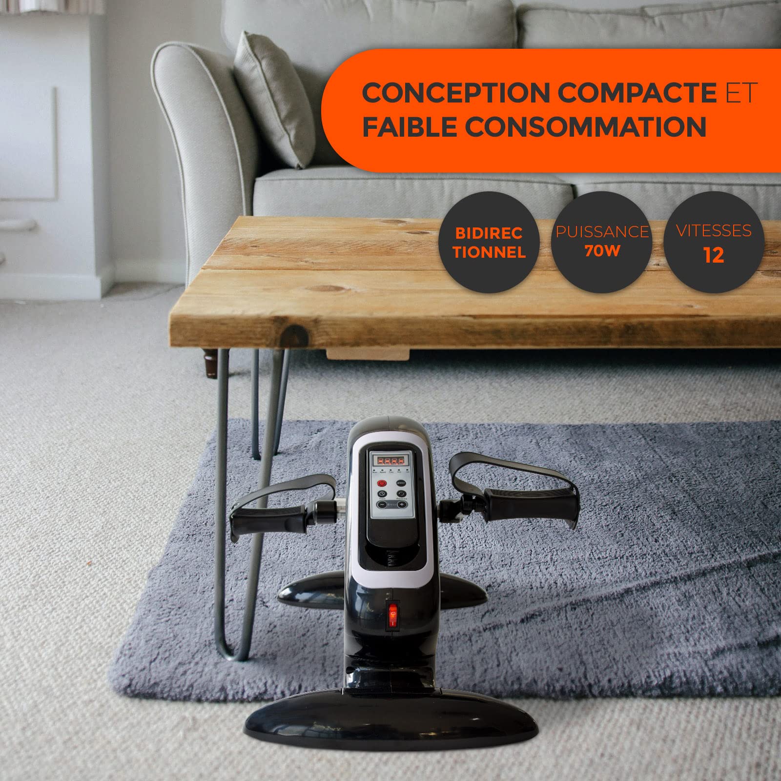 Mini Vélo Électrique Pédalier 12 Niveaux de Vitesse Télécommande Bidirectionnel 5 Modes Réhabilitation